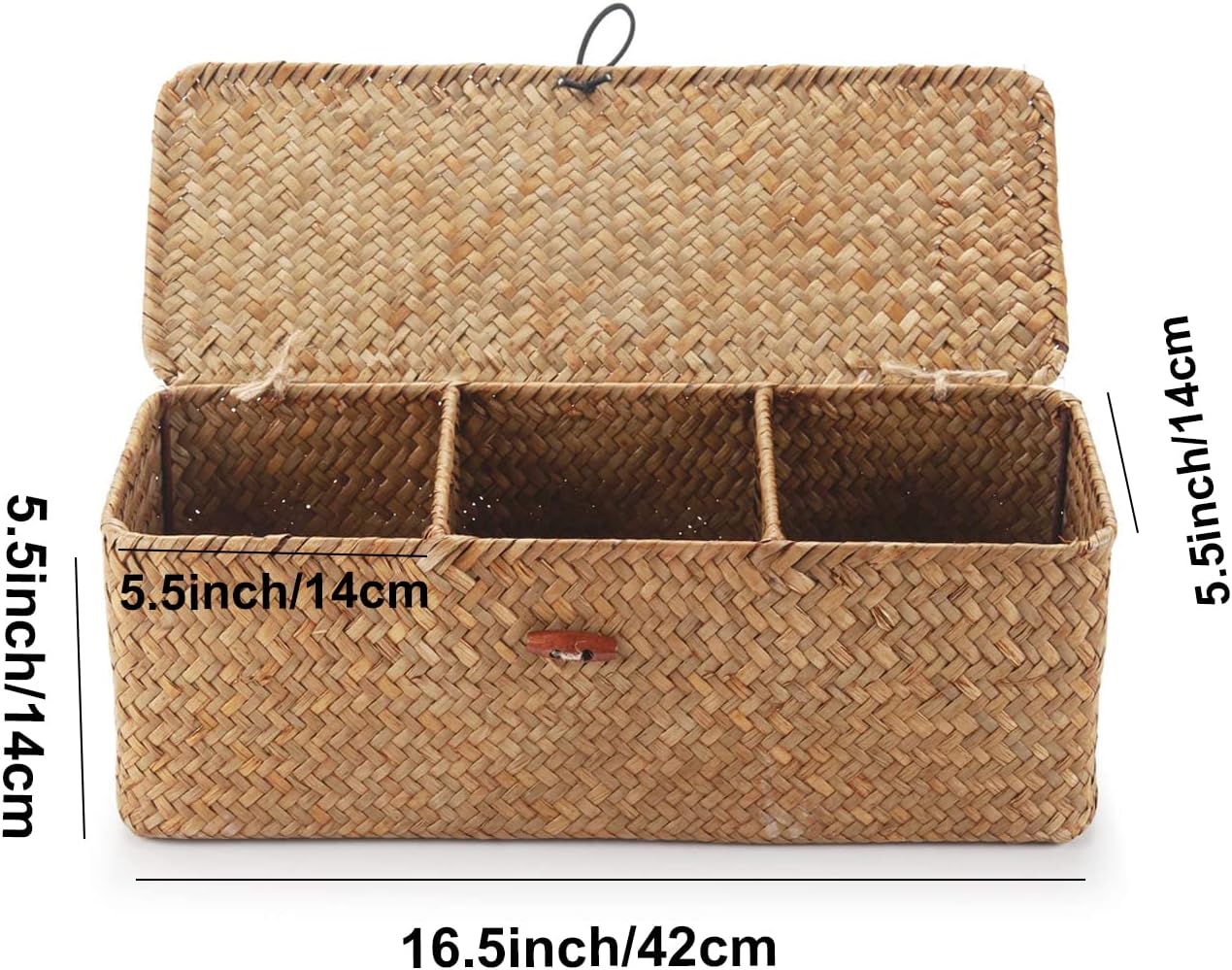 Rectangular Boho Beige Storage Basket — 5" - View 4