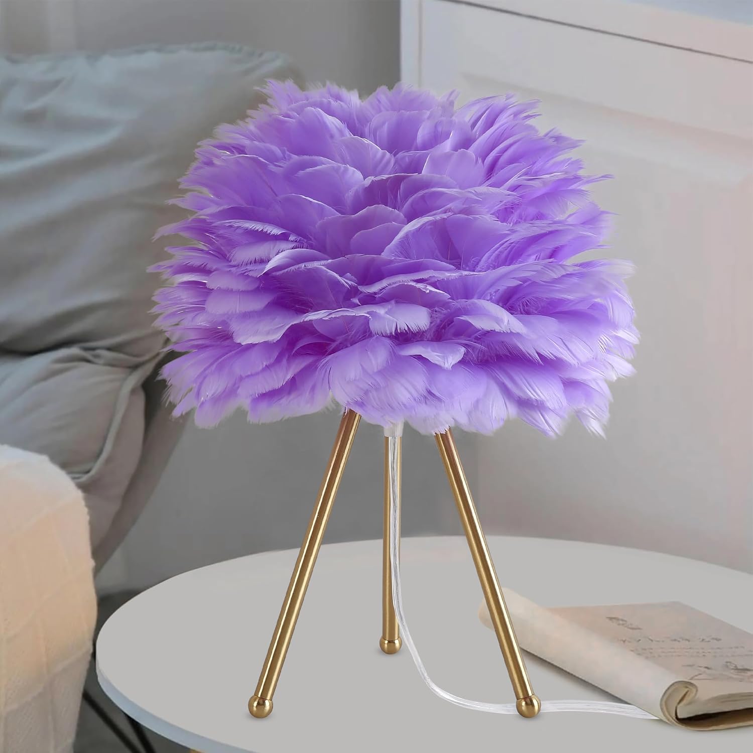 Luxe Grey Bedside Lamp — 15.3" — Purple