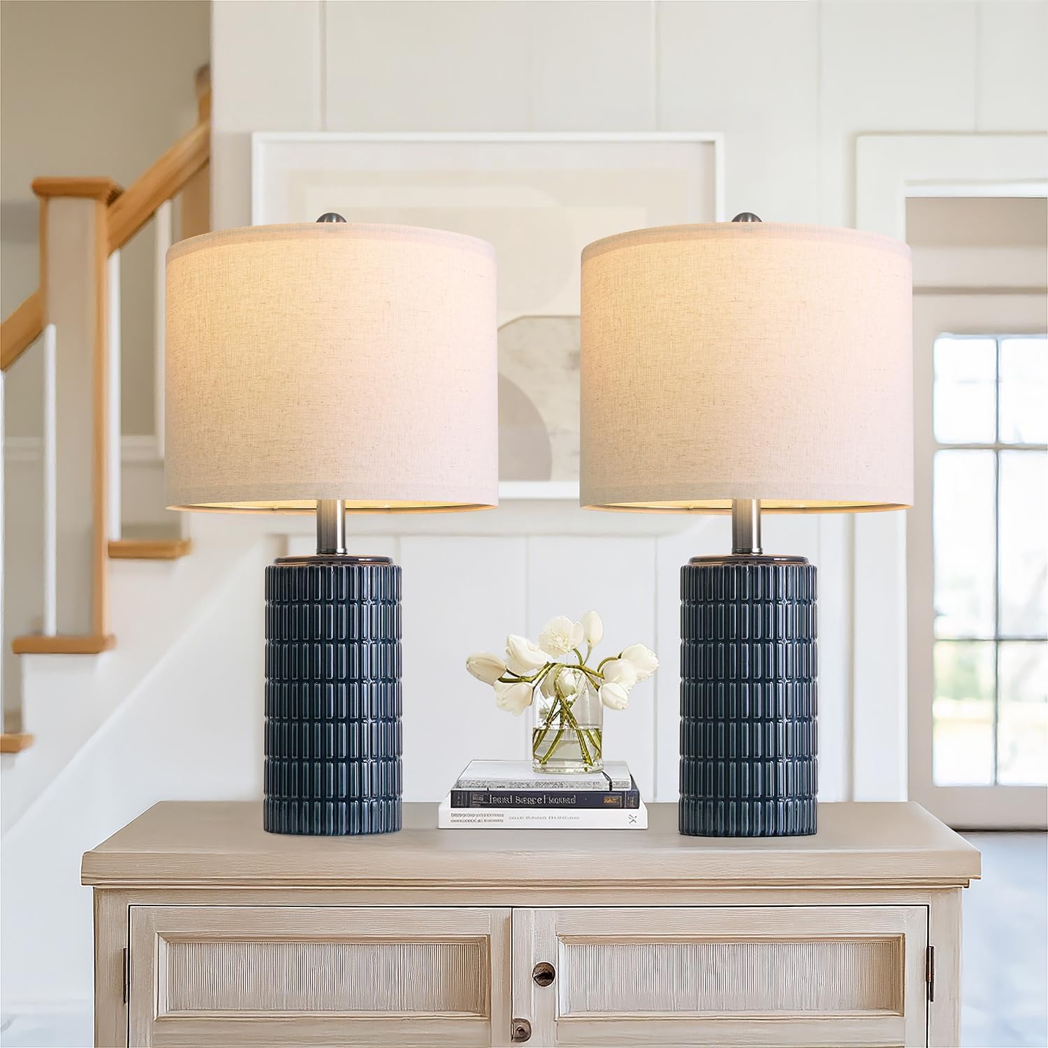 Farmhouse Beige Bedside Lamp — 20.75" — 20.75'' Small - Dark Blue