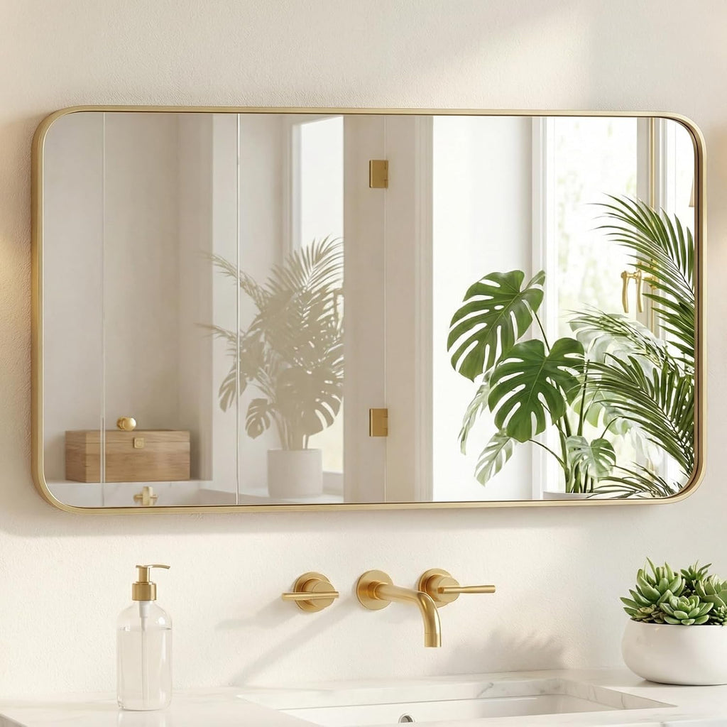 Framed Luxe Black Wall Mirror — 40" — Gold-rect