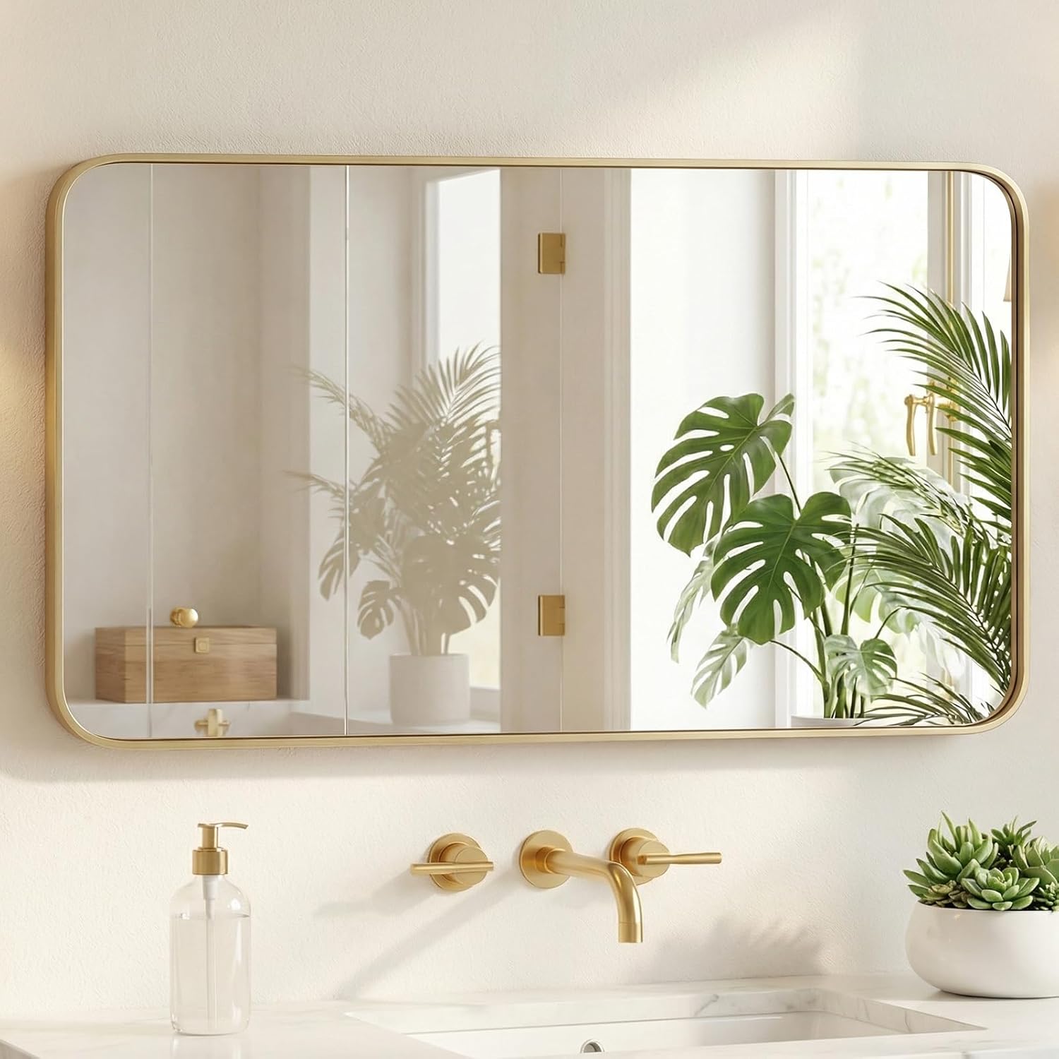 Framed Luxe Black Wall Mirror — 40" — Gold-rect