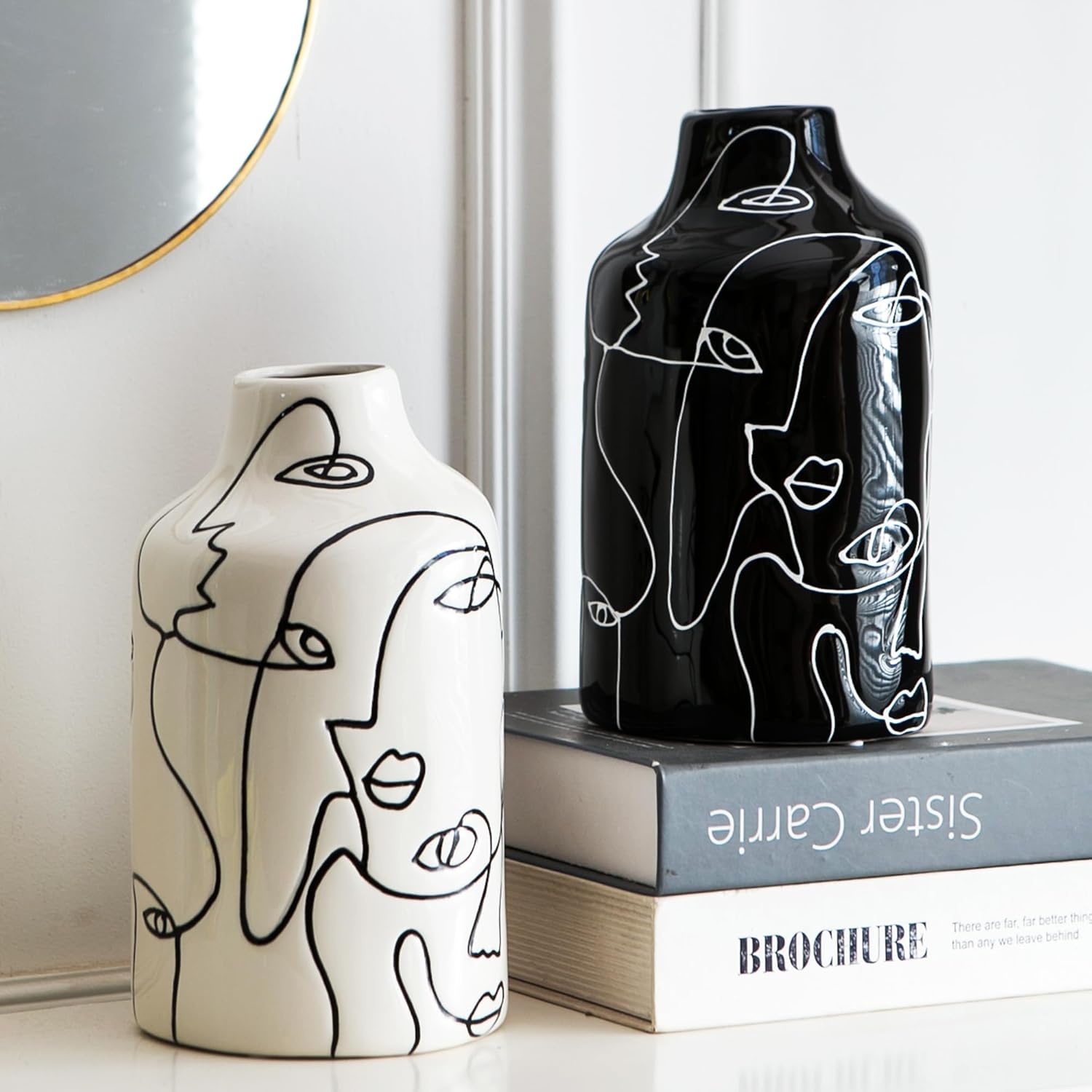 Modern Black Flower Vase — E-black and White Set