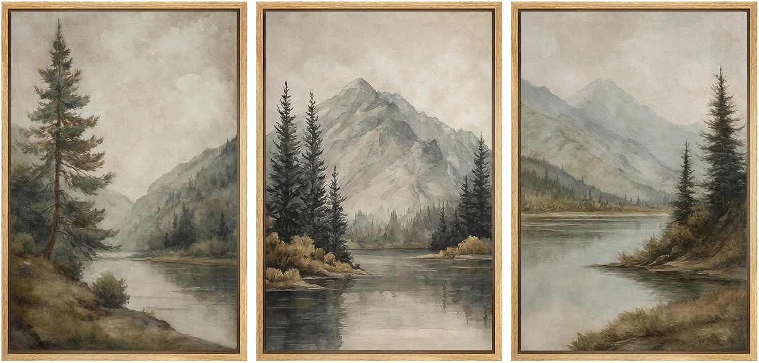 Vintage Farmhouse Framed Wall Art — 24" — 24"x36"x3 Panels Natural