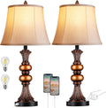 Dimmable Gold Bedside Lamp — Set of 2 — Bronze Large (Warm White Bulbs)