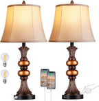 Dimmable Gold Bedside Lamp — Set of 2 — Bronze Large (Warm White Bulbs)