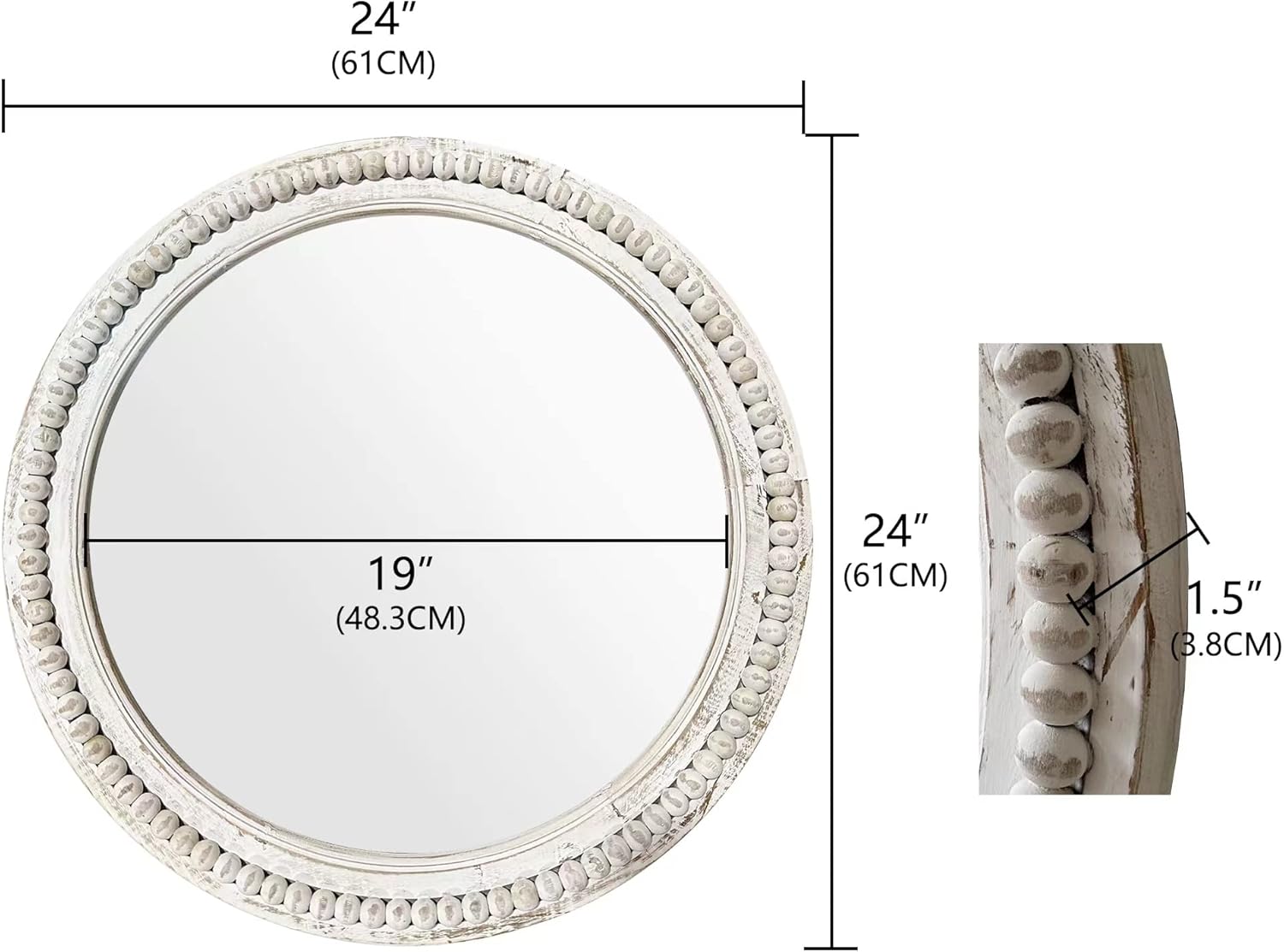 Round Farmhouse Wood Mirror — 24" - View 3