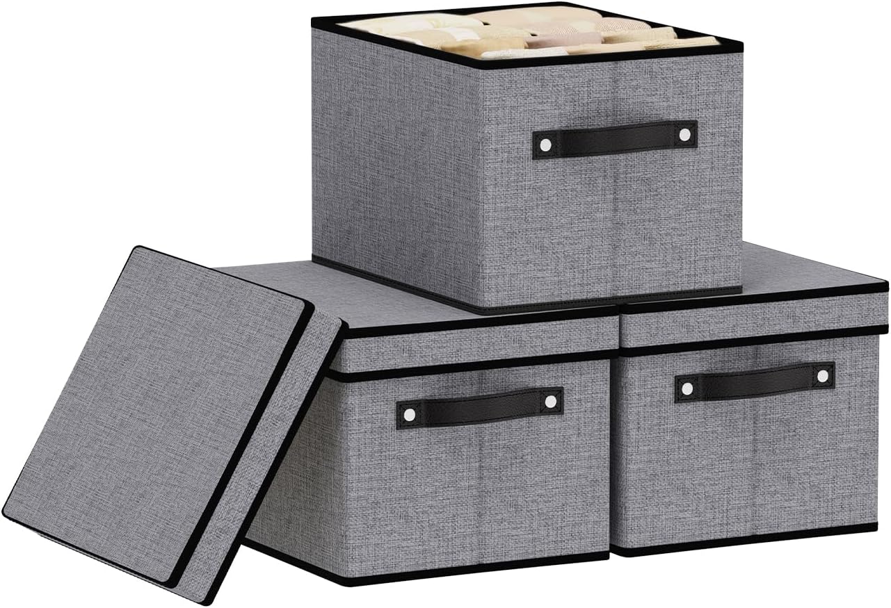 Beige Storage Bin — 13" — Grey
