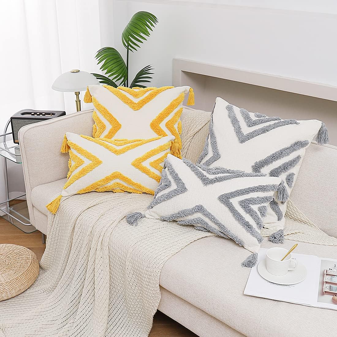 Tufted Boho Grey Throw Pillow Cover — 20" - View 7