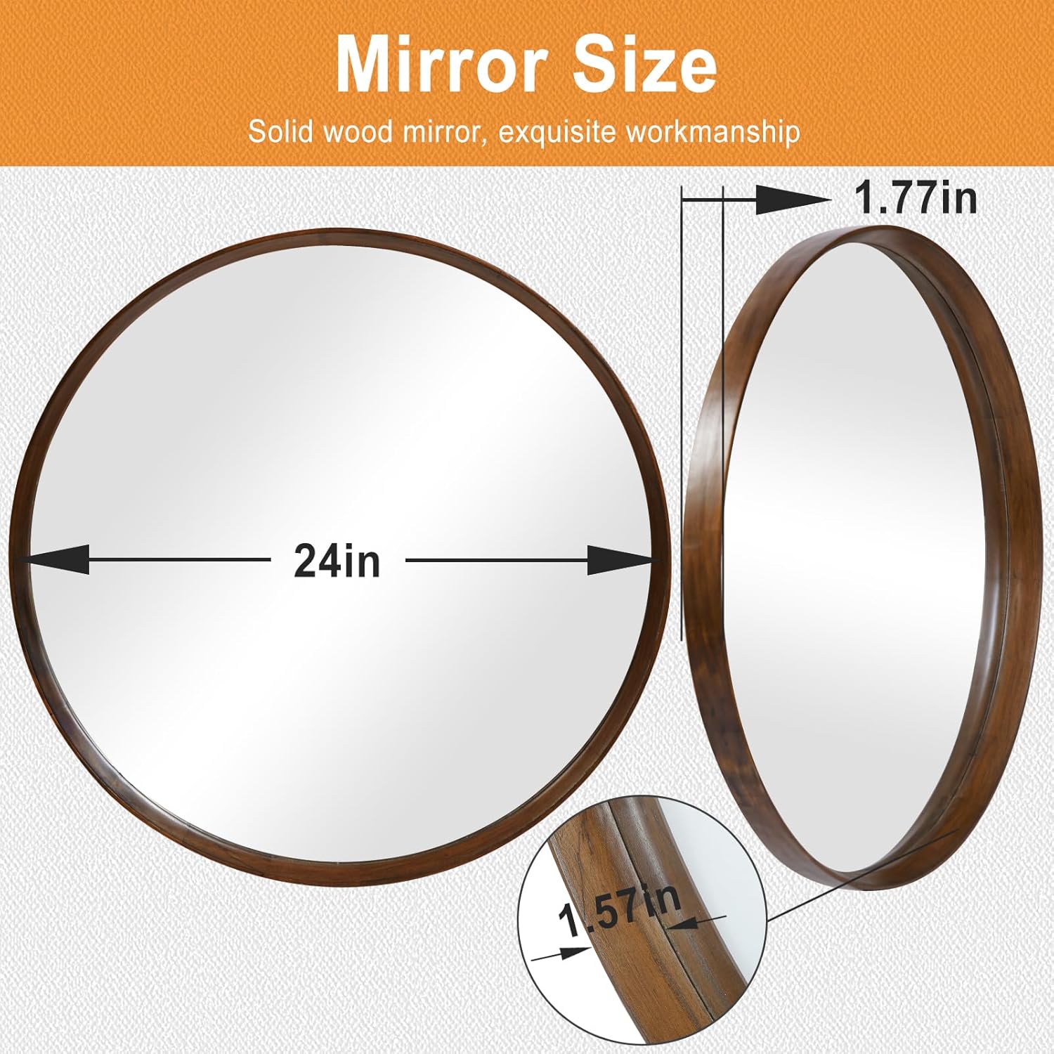 Beige Round Mirror — 24" - View 2