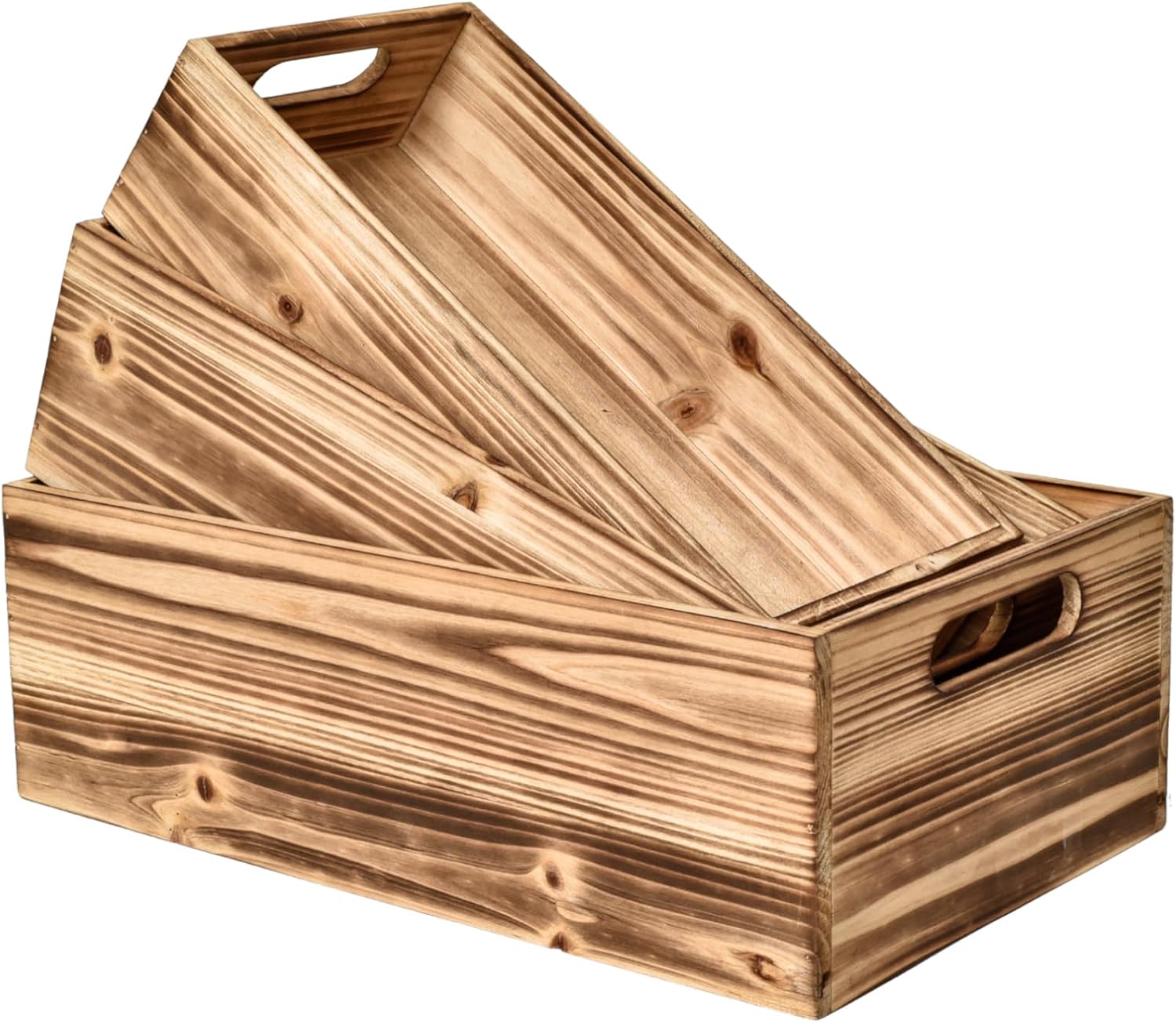 Farmhouse Beige Storage Basket — Set of 3 — Torched Brown