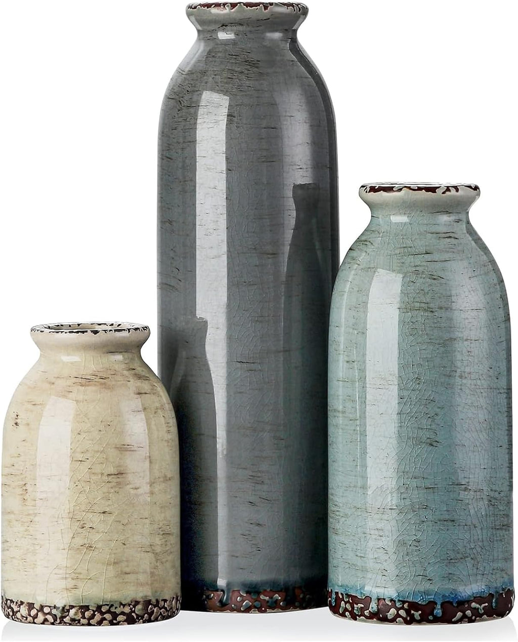 Farmhouse Blue Decorative Vase — Set of 3 — Blue