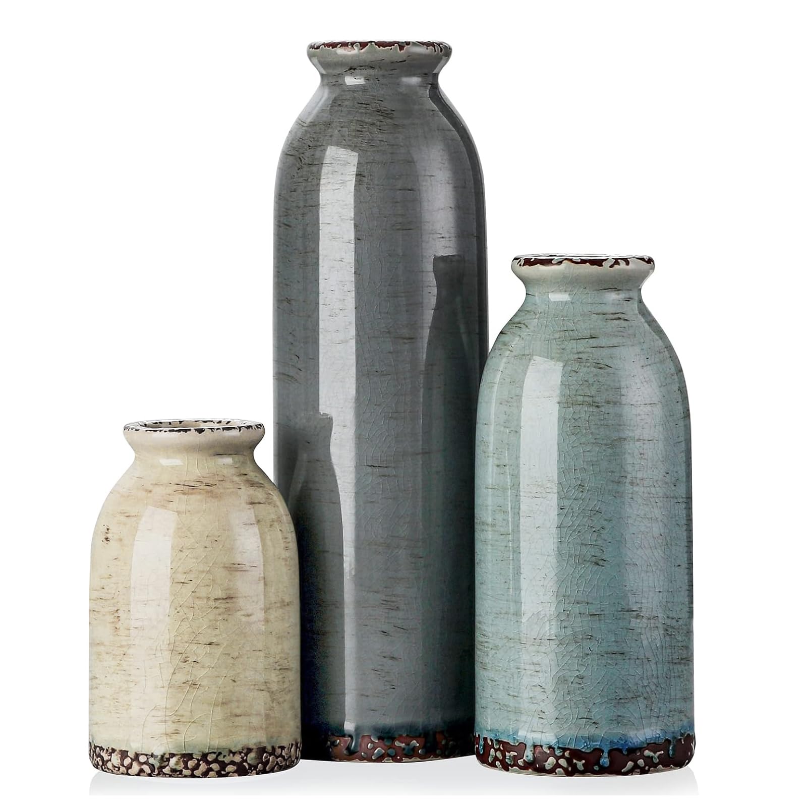 Farmhouse Blue Flower Vase — Set of 3