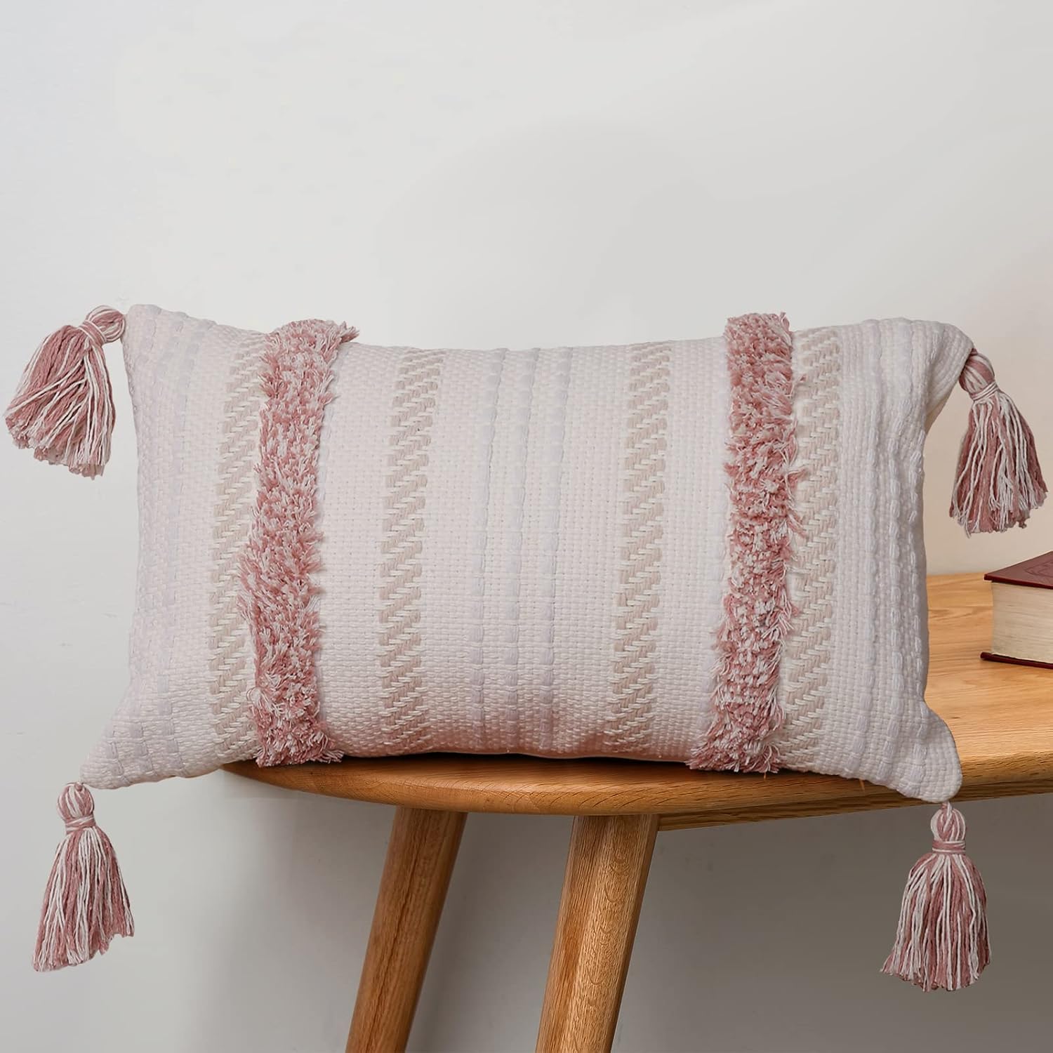 Tufted Boho Pink Throw Pillow Cover — 20" — 20" x 12" (Pack of 1)