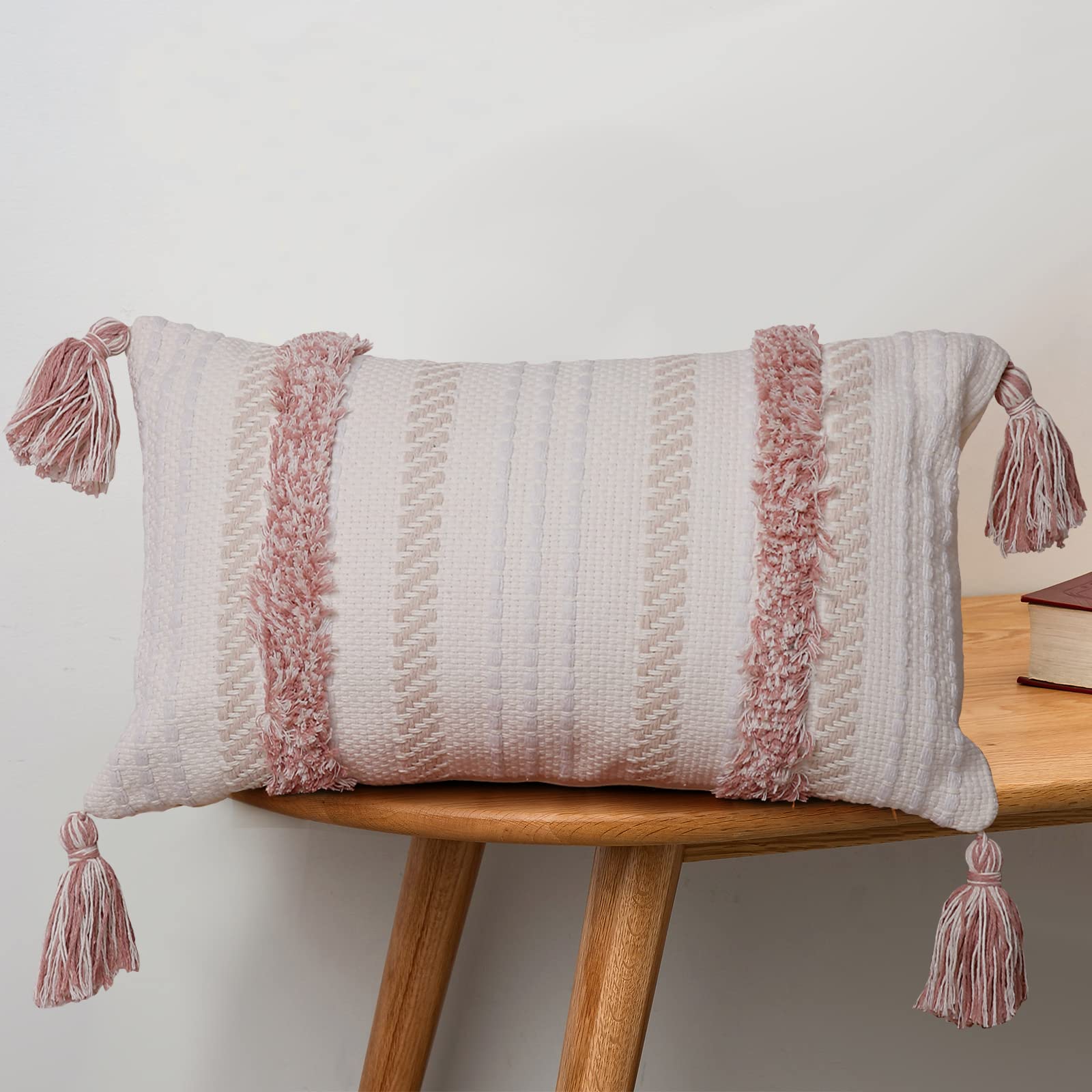 Tufted Boho Pink Throw Pillow Cover — 20"