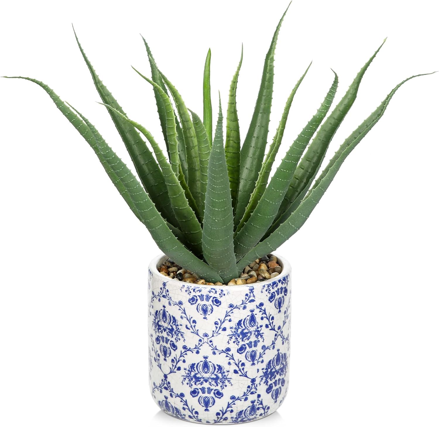 Farmhouse Black Artificial Plant — Aloe Blue Ceramic Vase