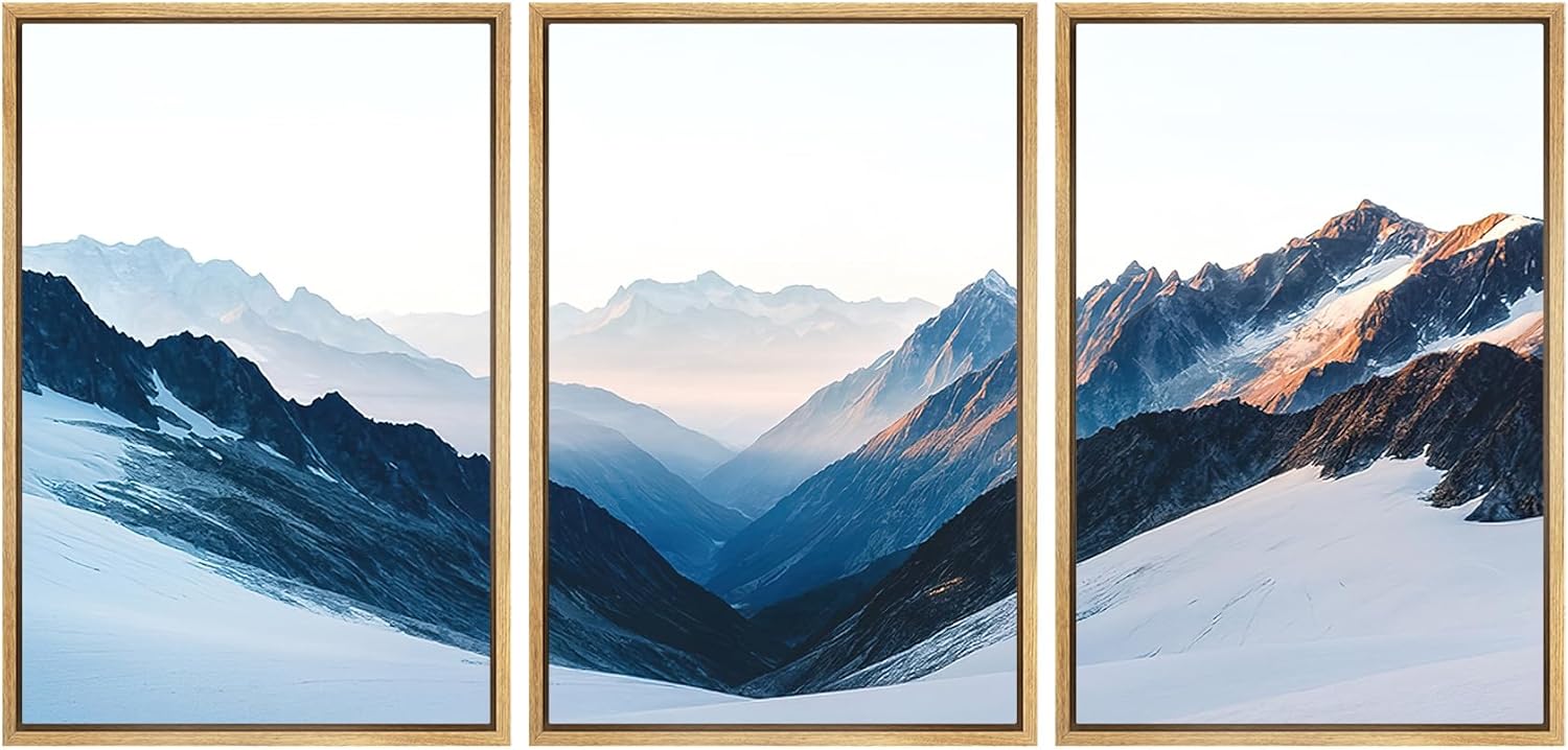 Modern Framed Wall Art — 16" — 16"x24"x3 Panels Natural