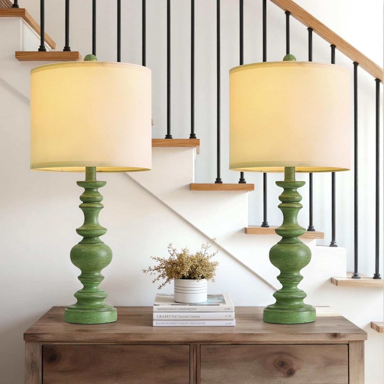 Linen Farmhouse Black Desk Lamp — 20.5" — Sage Green