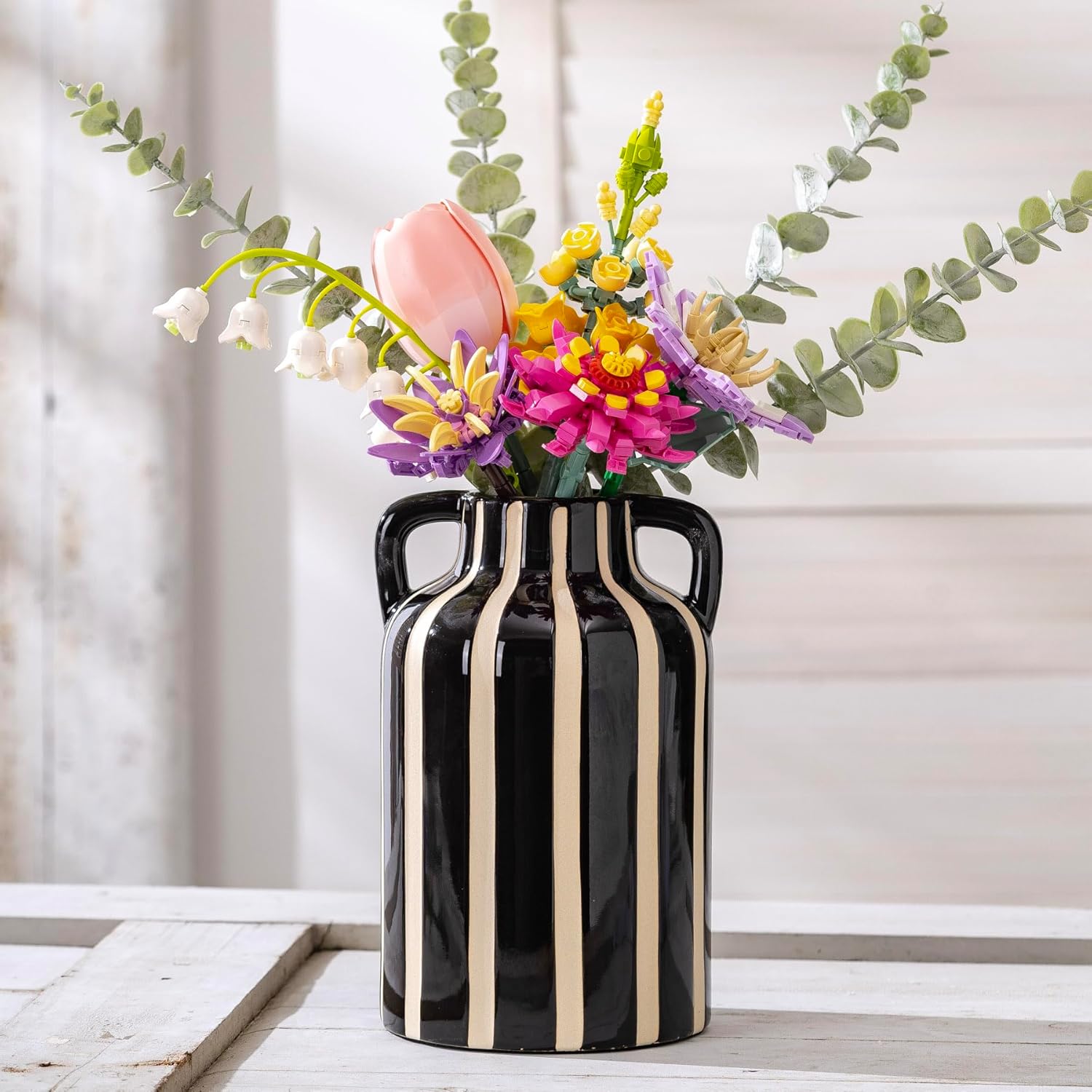 Farmhouse Black Flower Vase — 9.1" — Black and White