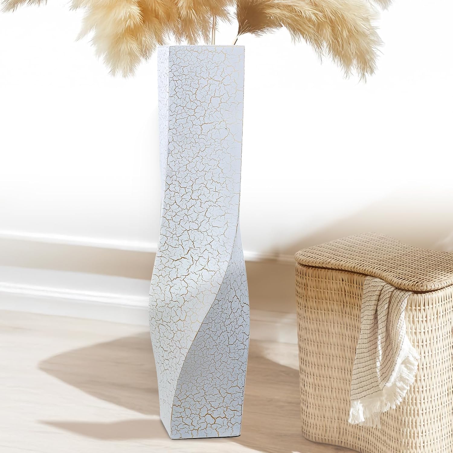 Modern Black Flower Vase — 16.34" — White