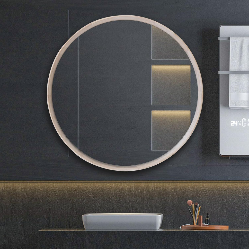 Beige Round Mirror — 24" — Natural