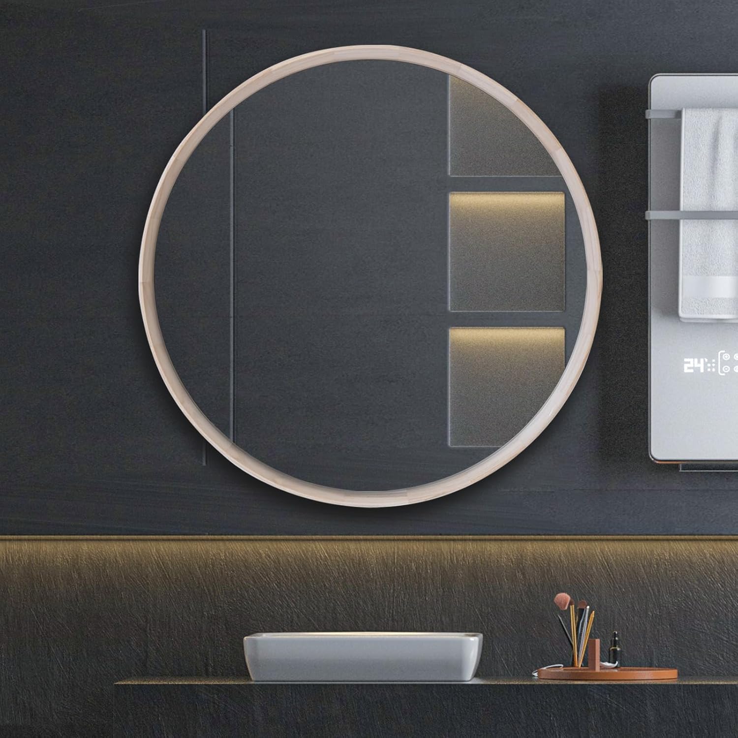 Beige Round Mirror — 24" — Natural
