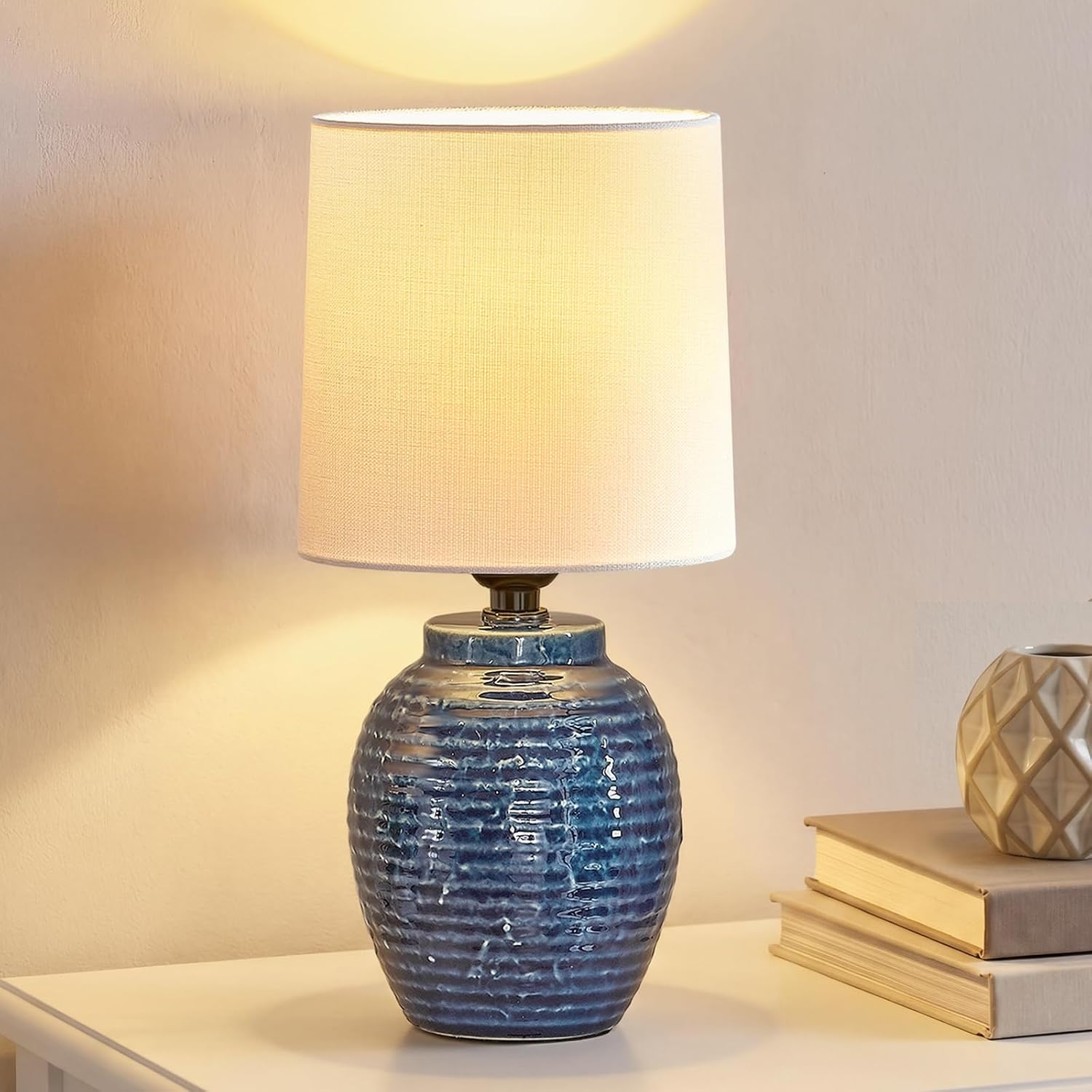 Boho Ceramic Bedside Lamp — 13.5" — Coastal