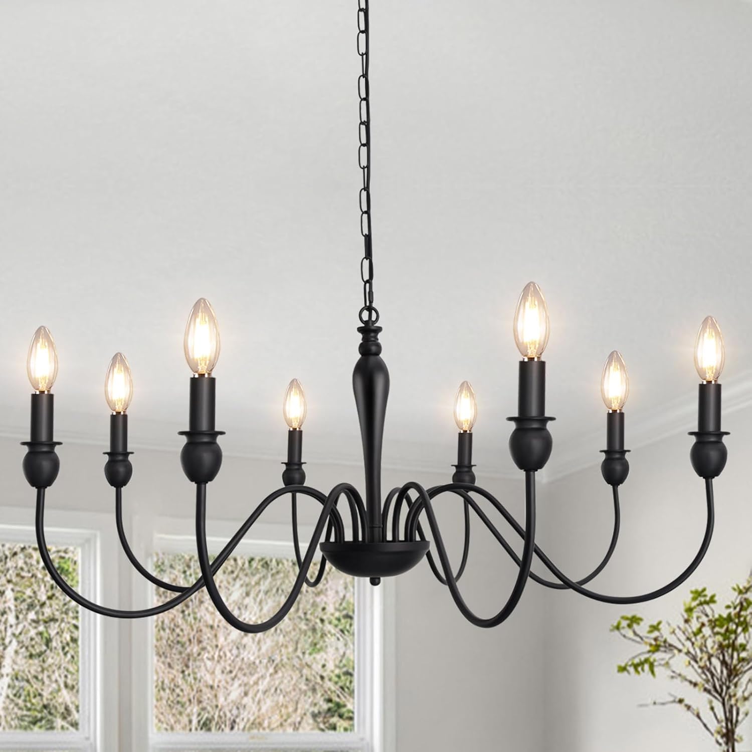 Farmhouse Black Chandelier — 8 Lights-Black