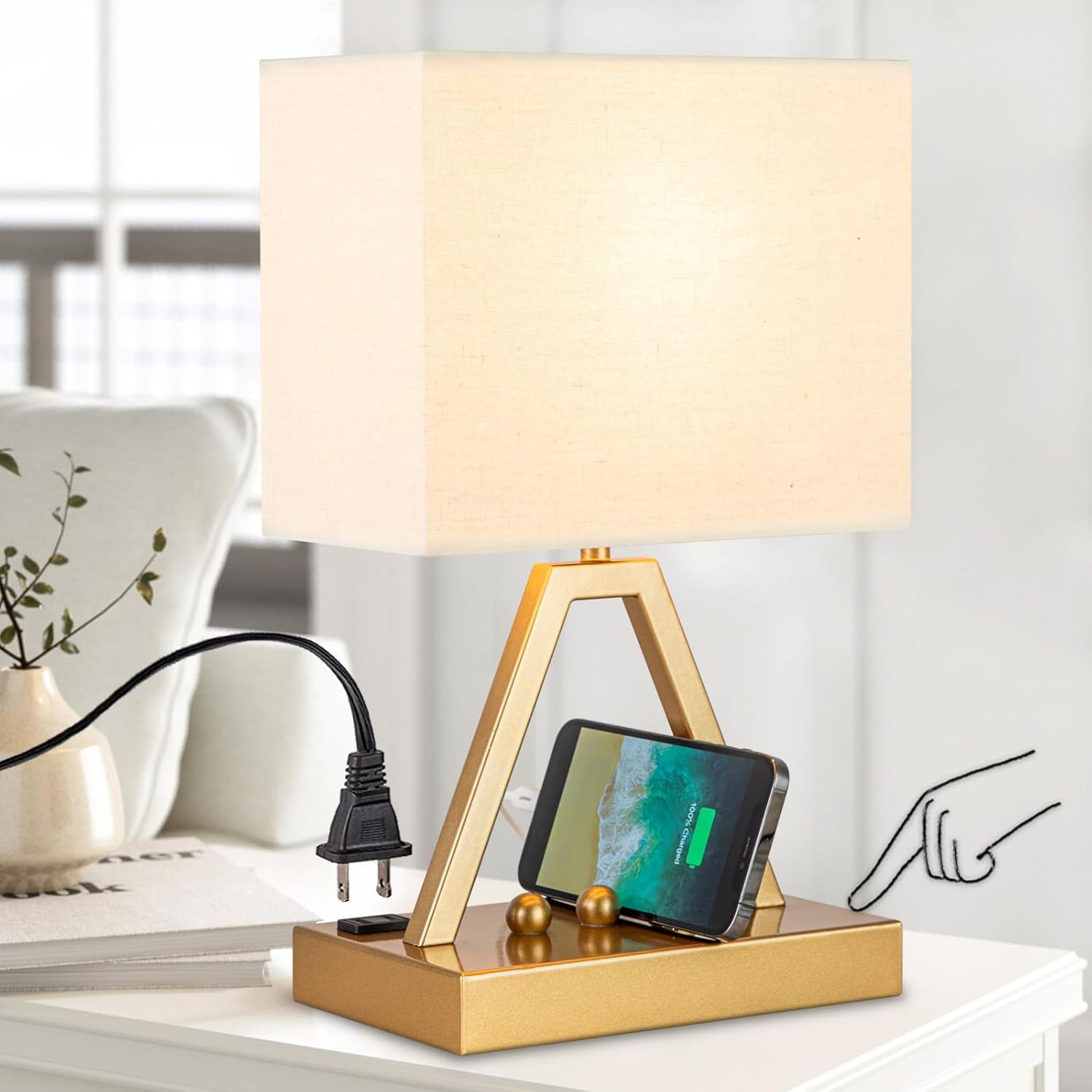 Dimmable Black Bedside Lamp — Gold