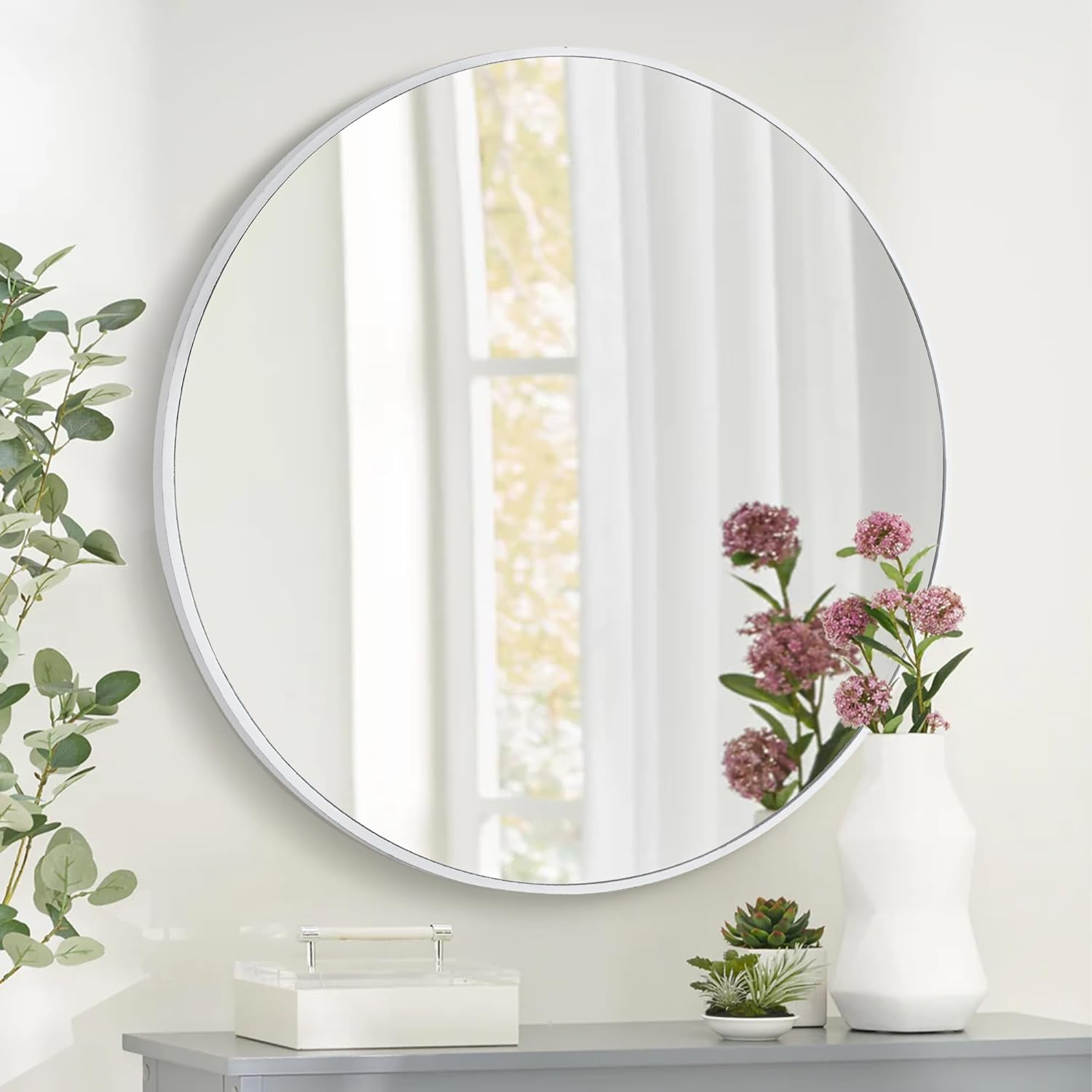 Round Black Mirror — 24" — White