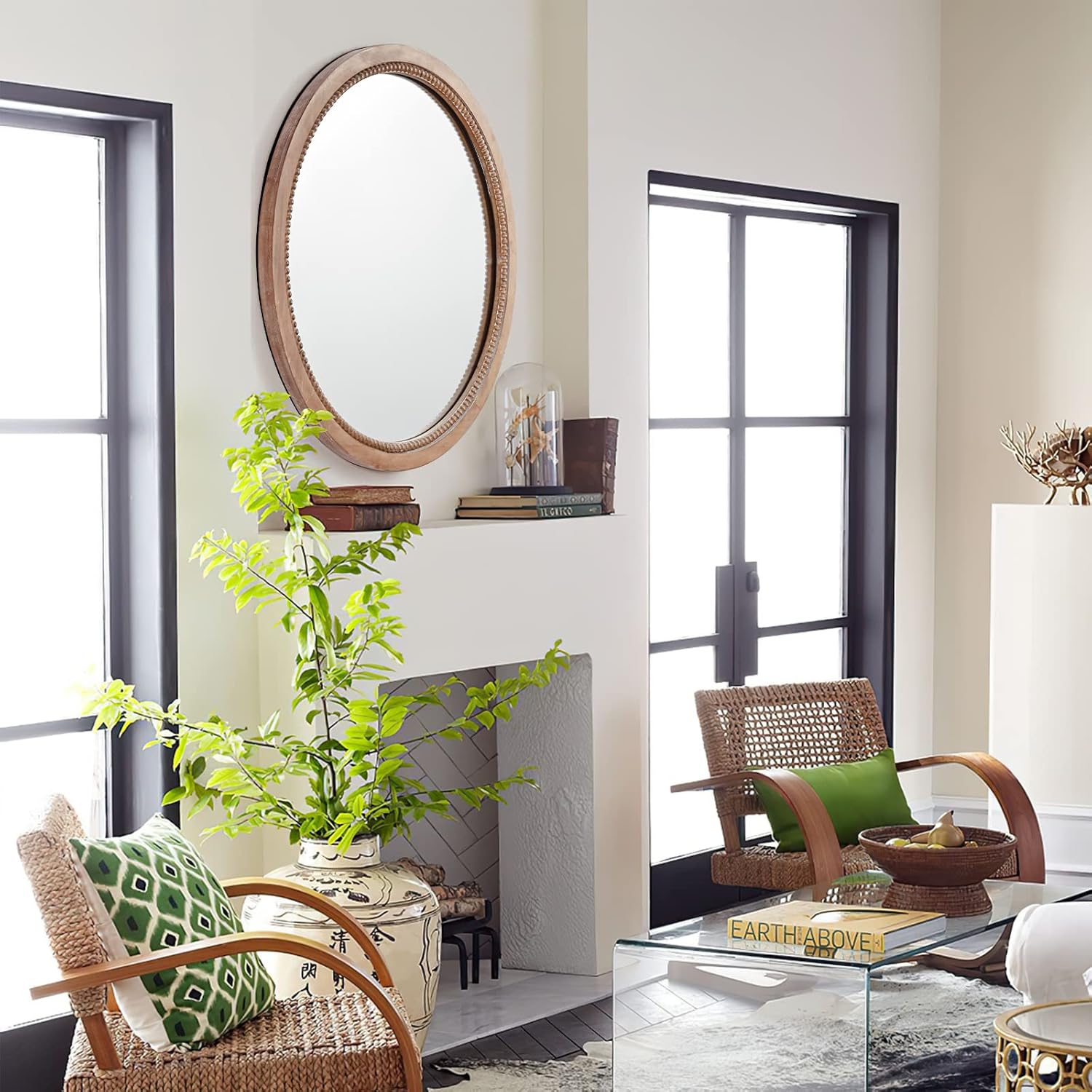 Round Boho Brown Wall Mirror — 24" - View 6