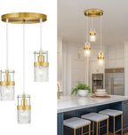 Adjustable Modern Black Pendant Light — 3.5" — Gold -Hammered Glass