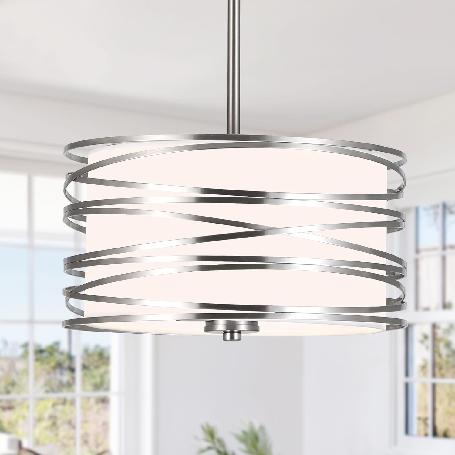 Farmhouse Black Chandelier — 3-Light — Brushed Nickel