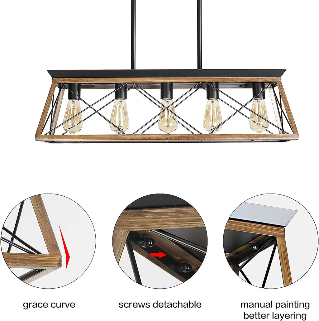 Rectangular Farmhouse Black Chandelier — 5-Light - View 7