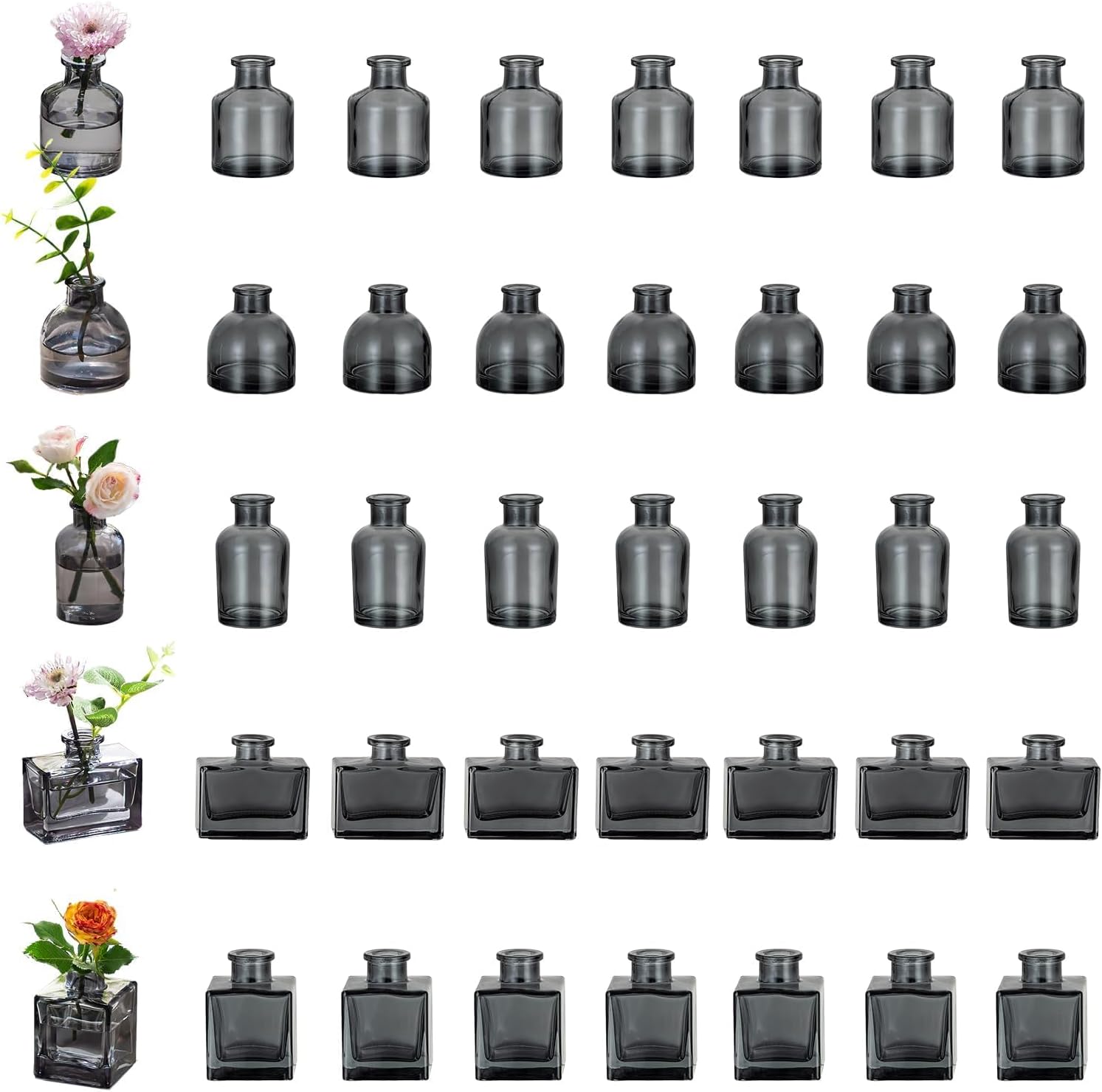 Modern Black Flower Vase — Set of 20 — Black Grey
