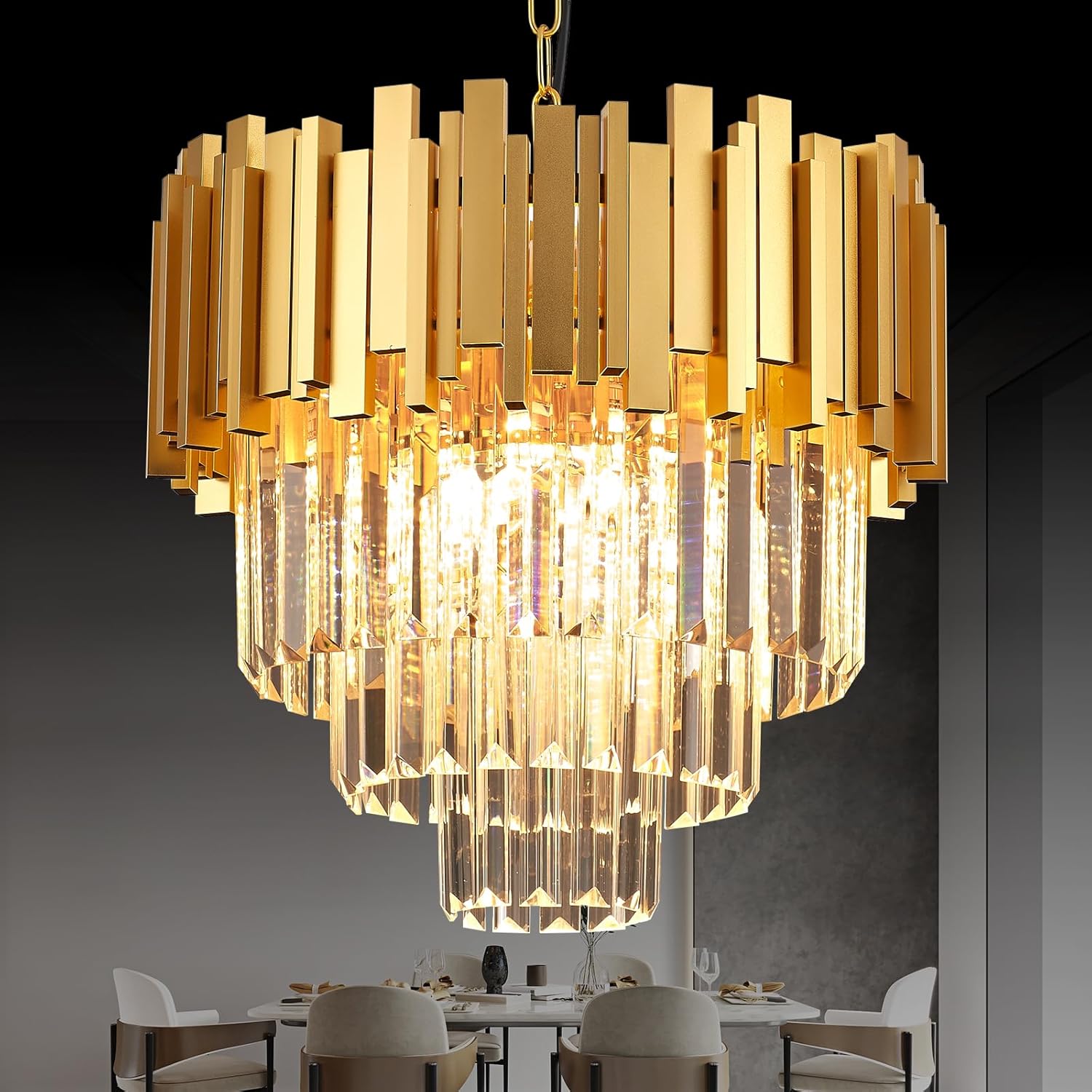 Round Luxe Black Chandelier — 10-Light — Diameter 15"