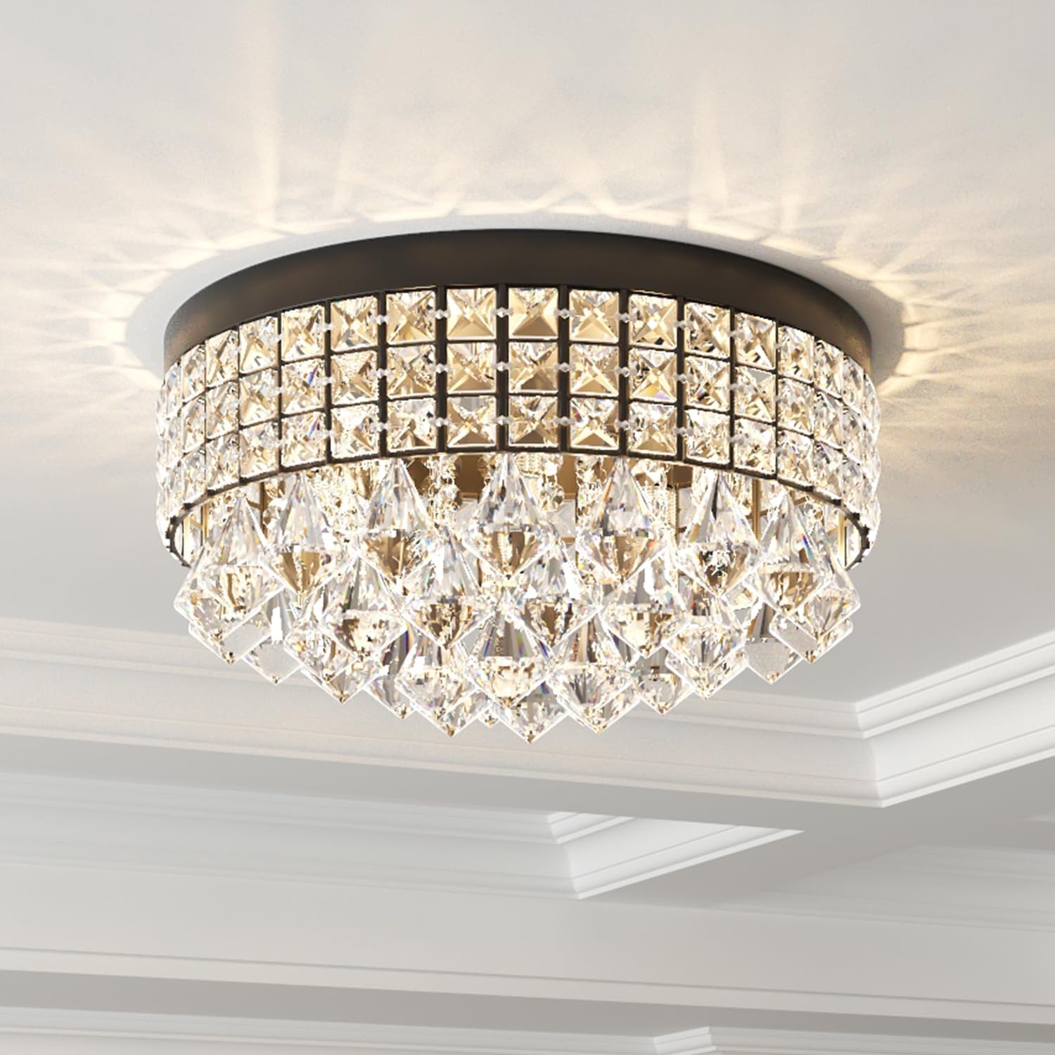 Round Luxe Black Chandelier — 15" — 15"Wx7.3"H