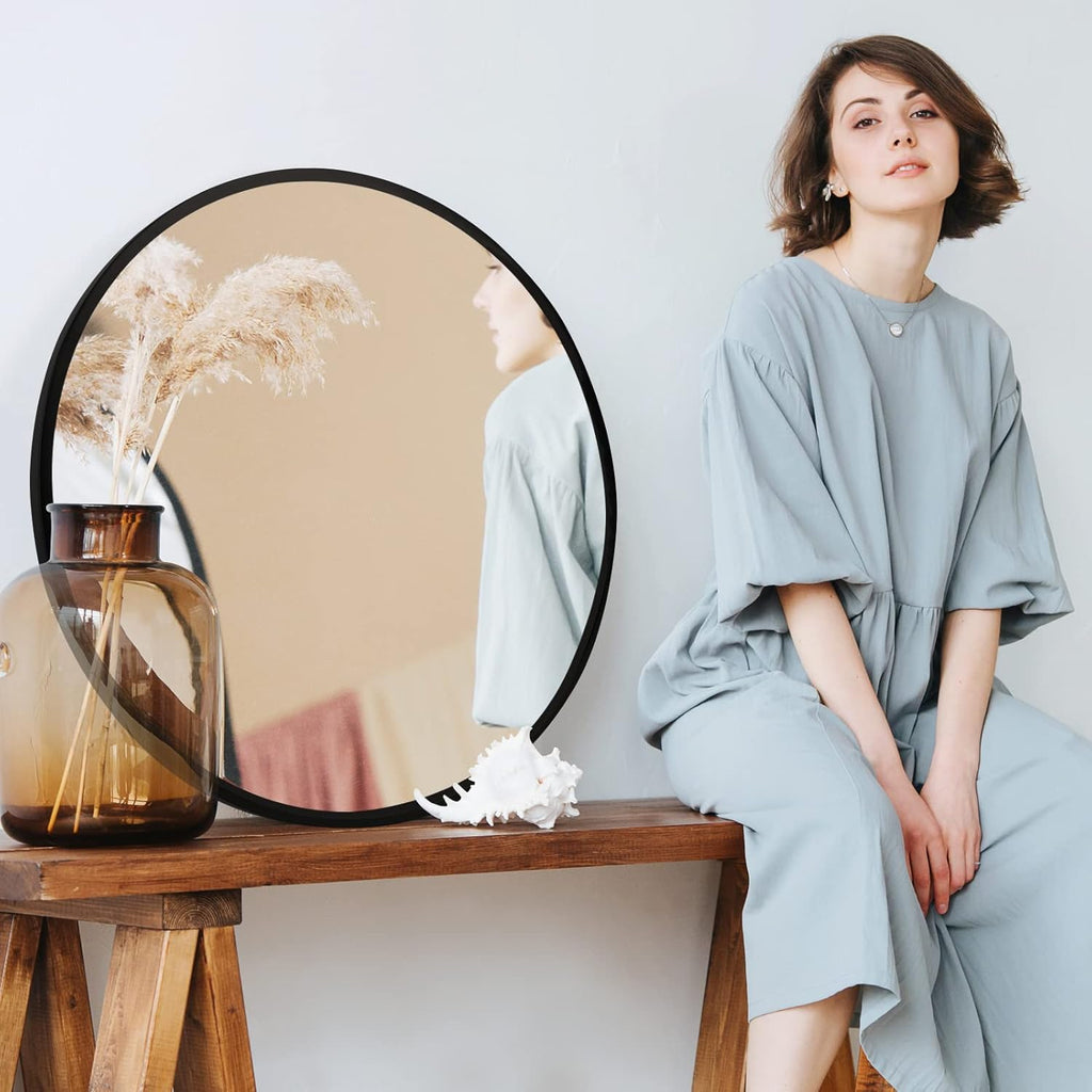 Framed Beige Round Mirror — 20" - View 7