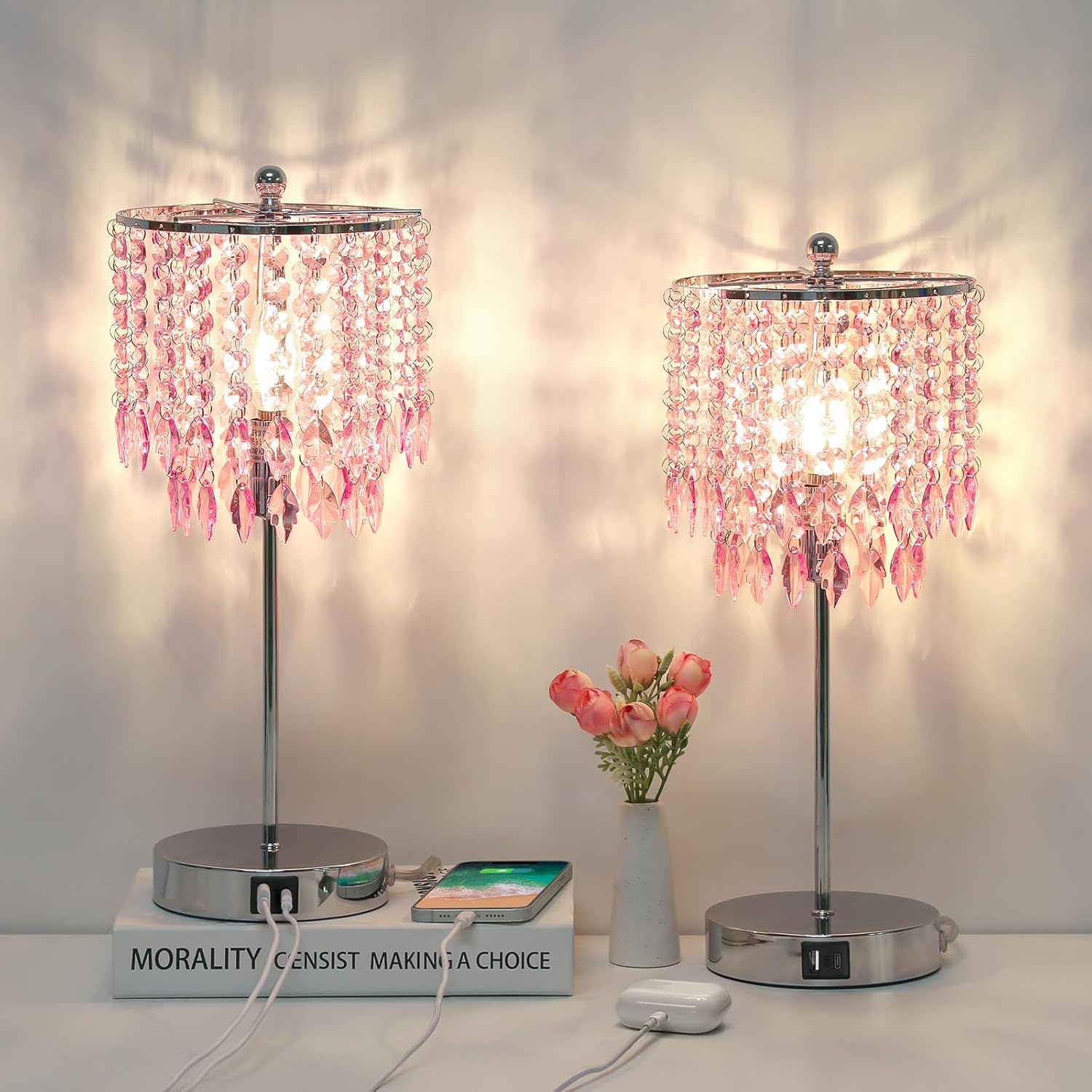 Dimmable Luxe Gold Bedside Lamp — Pink