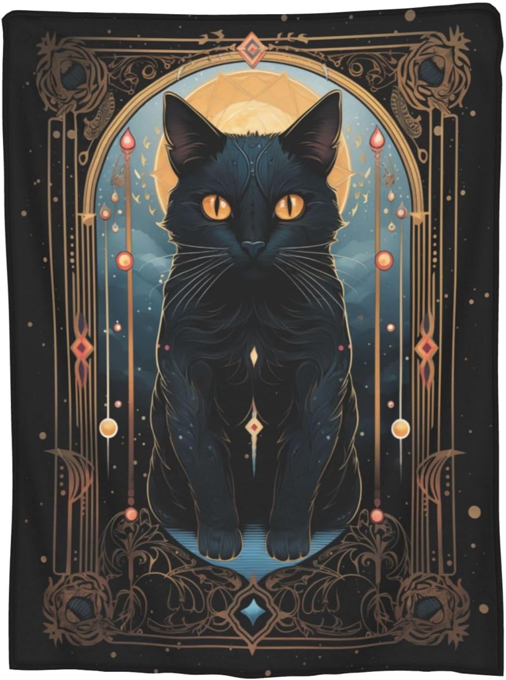 Black Throw Pillow — 80" — Tarot Card Black Cat
