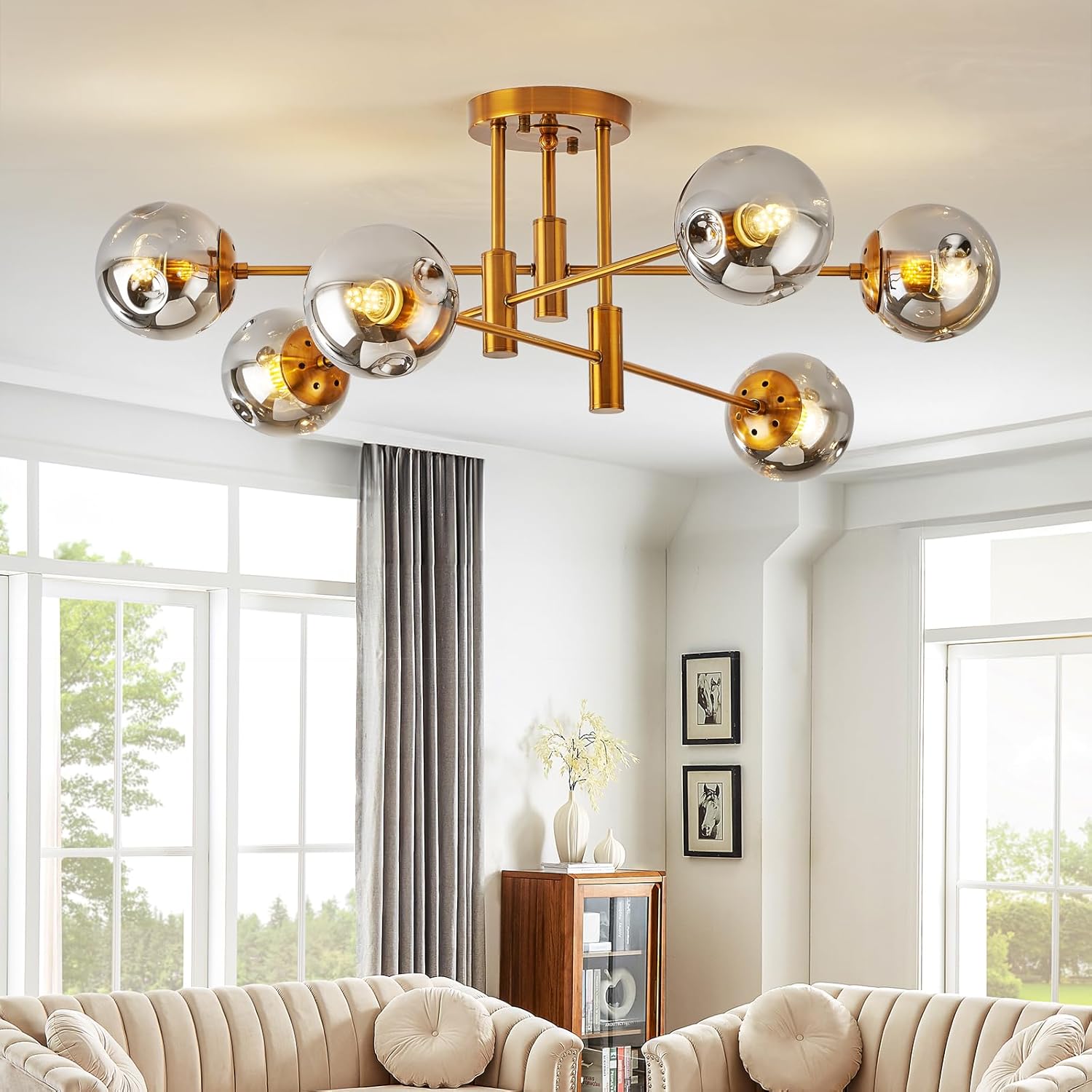 Vintage Farmhouse Black Chandelier — 6-Light — Gold 6-Light