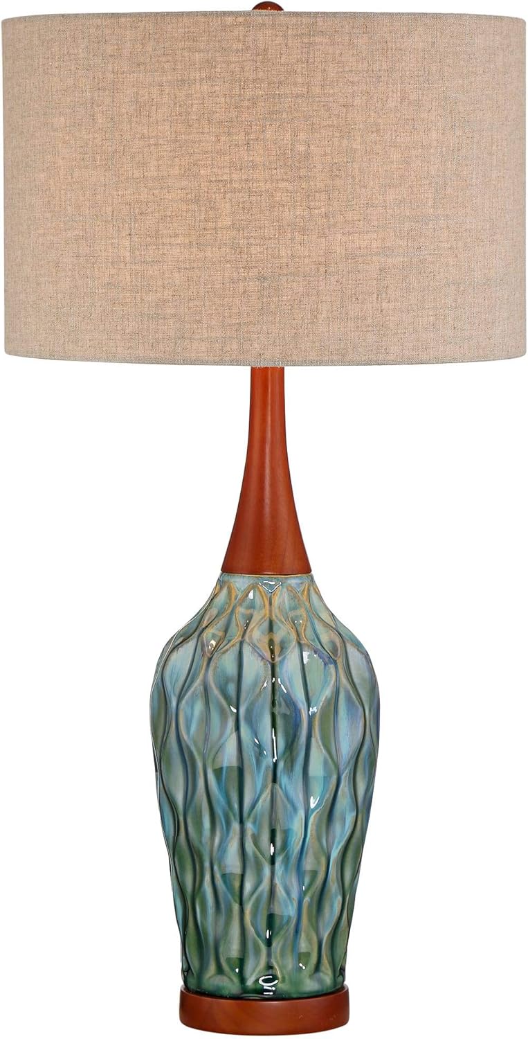 Linen Mid-Century Blue Table Lamp — 30" - View 2
