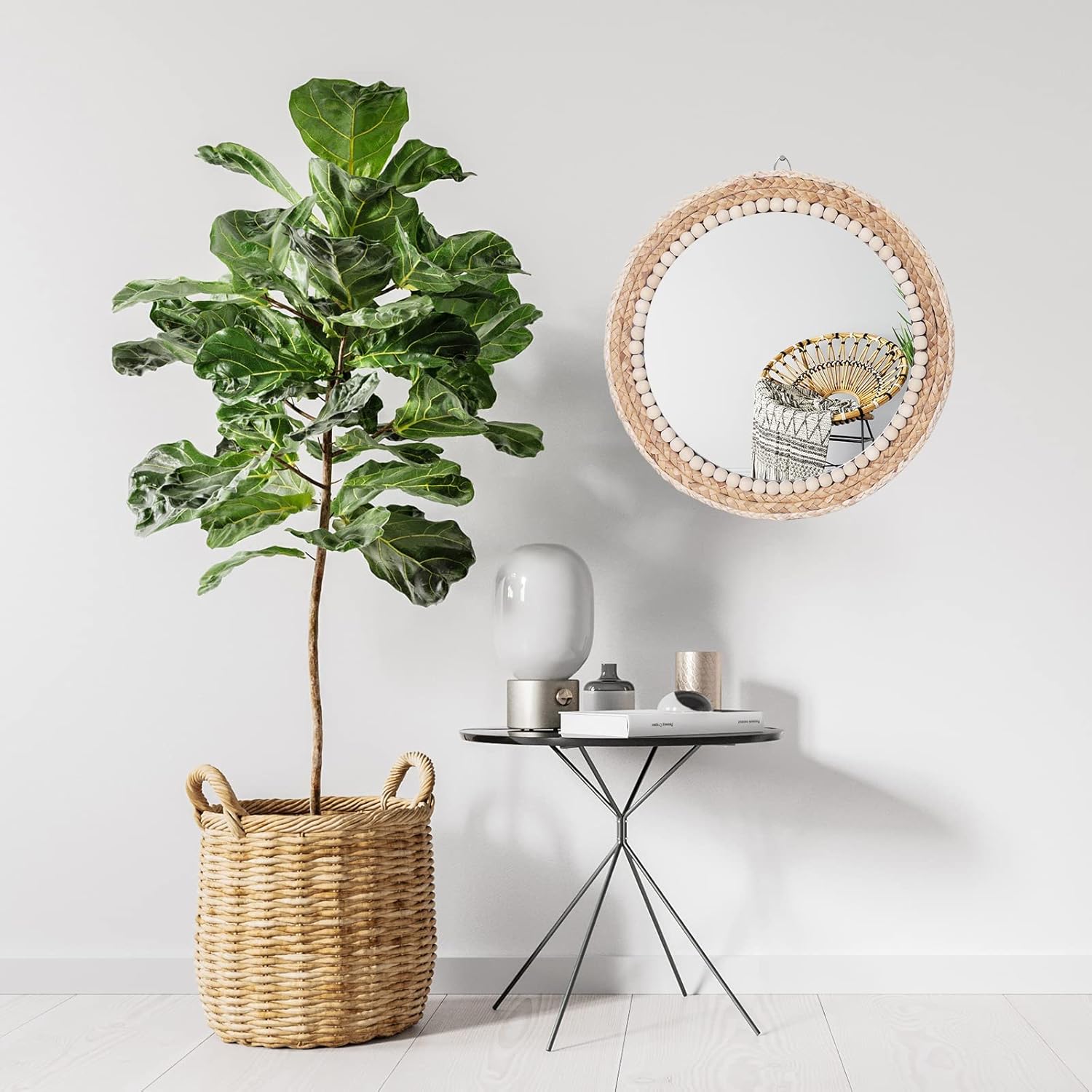 Round Boho Wood Wall Mirror — 15" - View 3