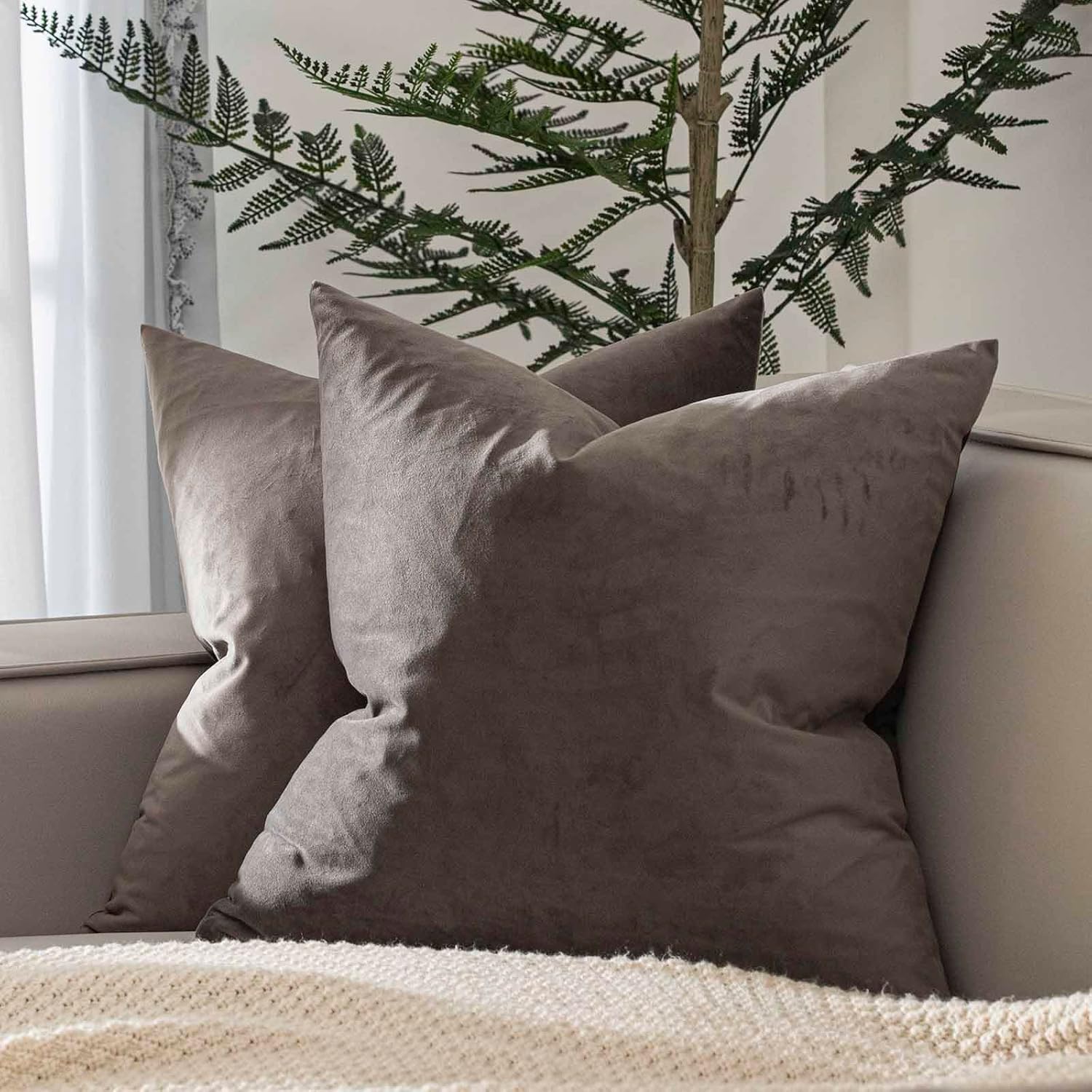 Velvet Luxe Beige Throw Pillow Cover — 20" — Ash