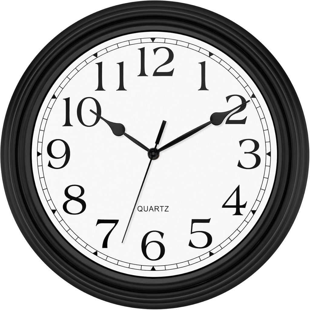 Battery Operated Mid-Century Black Wall Clock — 12" — Black Classic Vintage