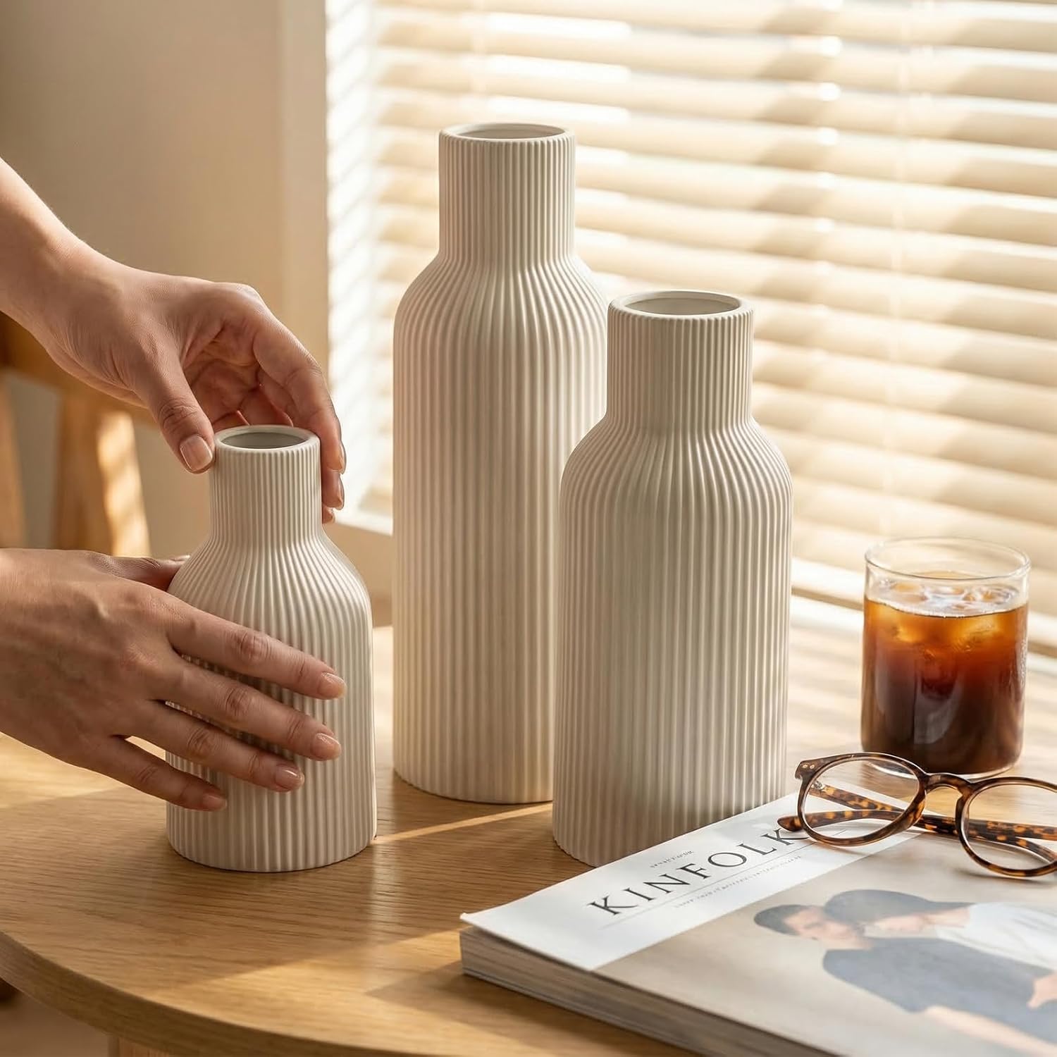 Modern Beige Flower Vase — Set of 3 - View 8