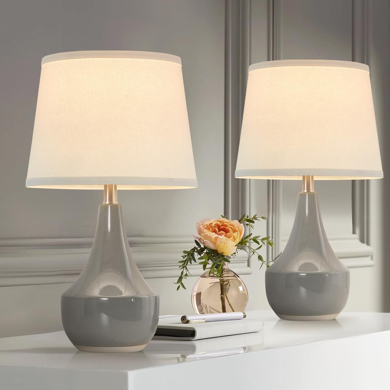 Modern Beige Nightstand Lamp — 18" — 18.63" Grey