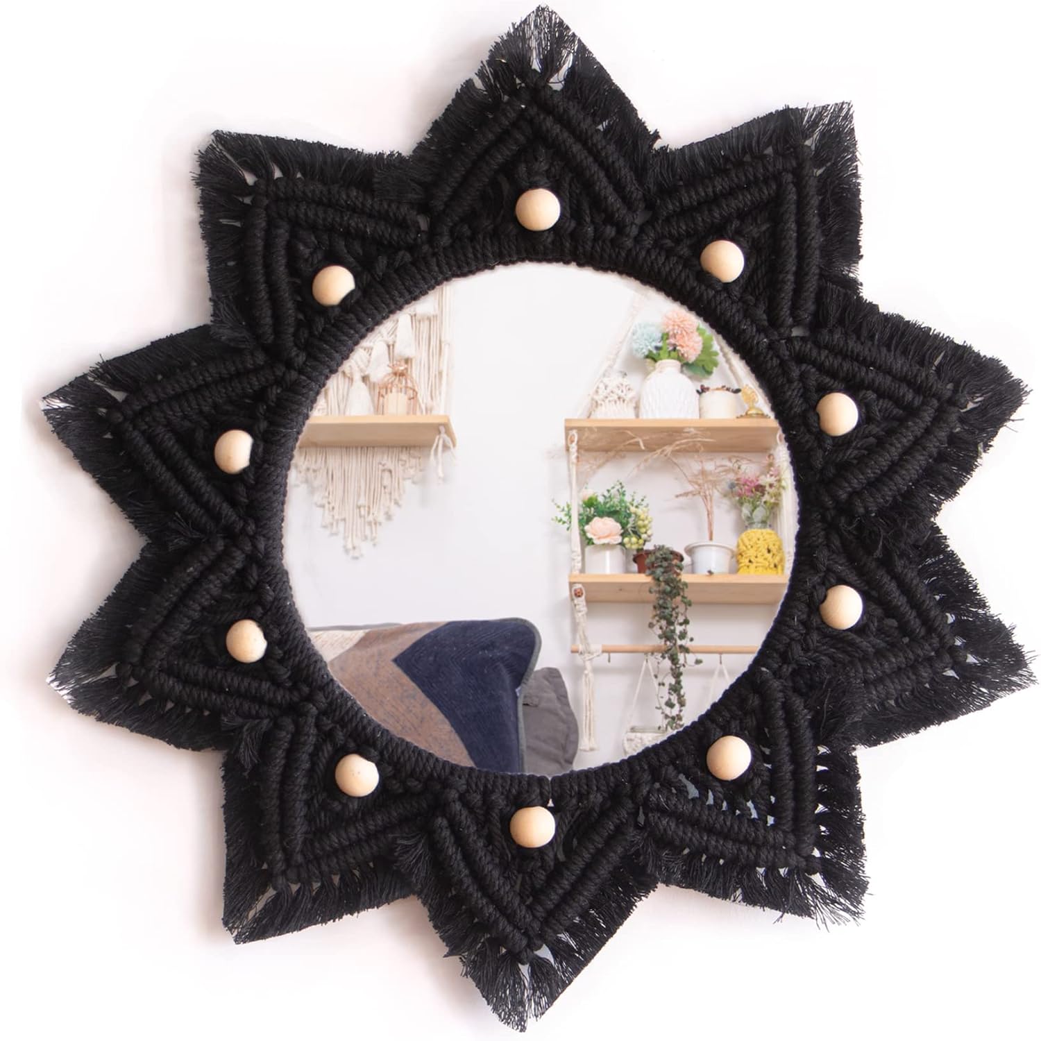 Boho Black Round Mirror — Black
