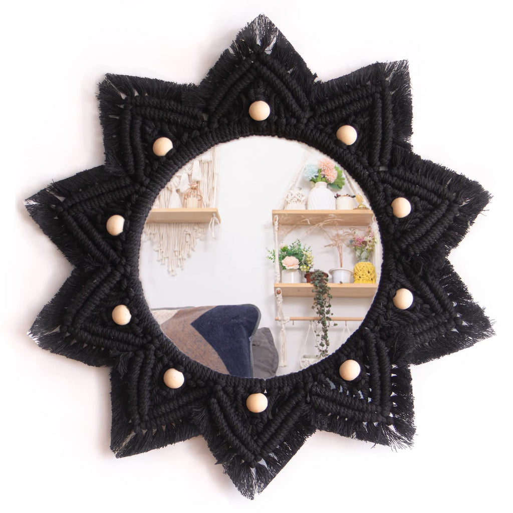 Boho Black Round Mirror