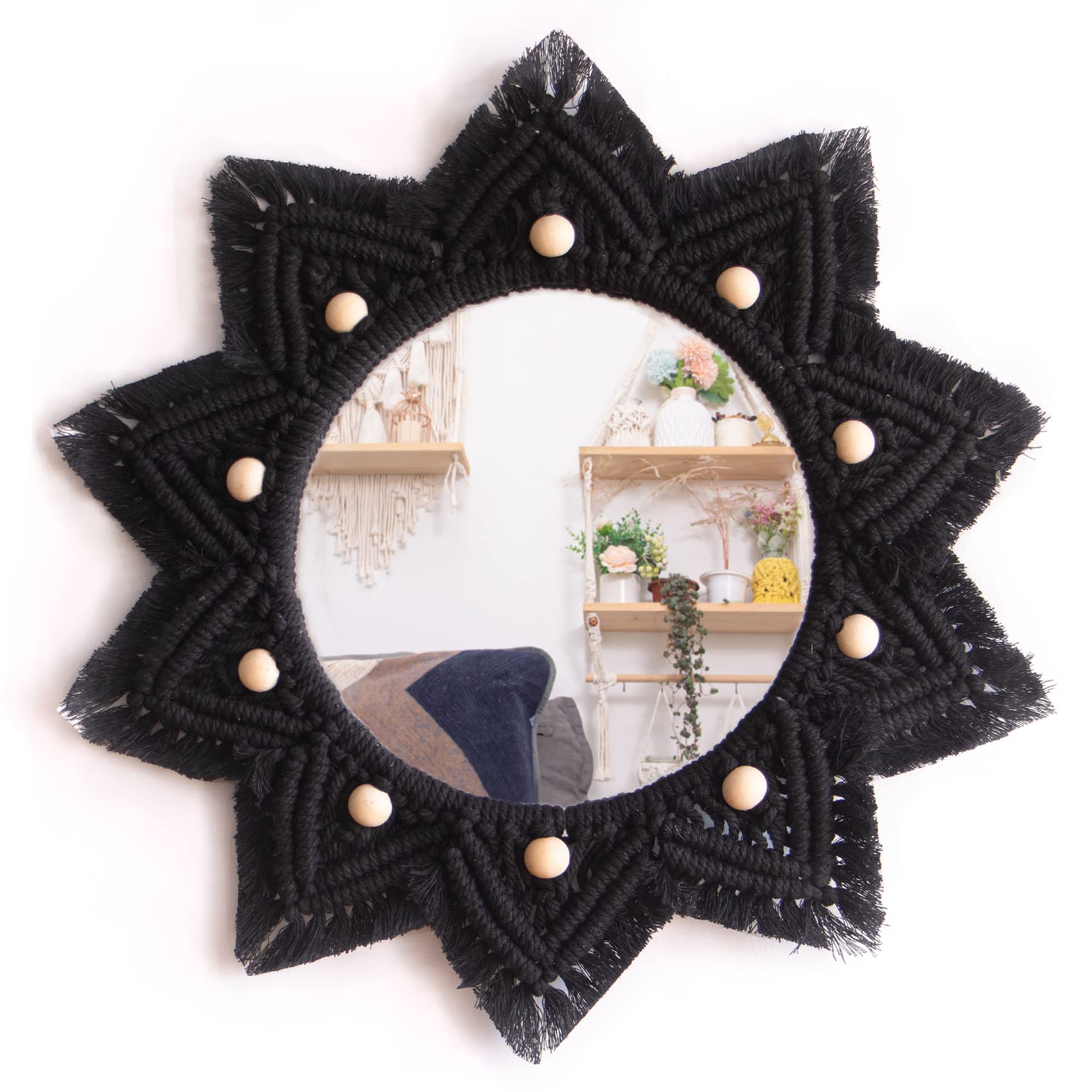 Boho Black Round Mirror