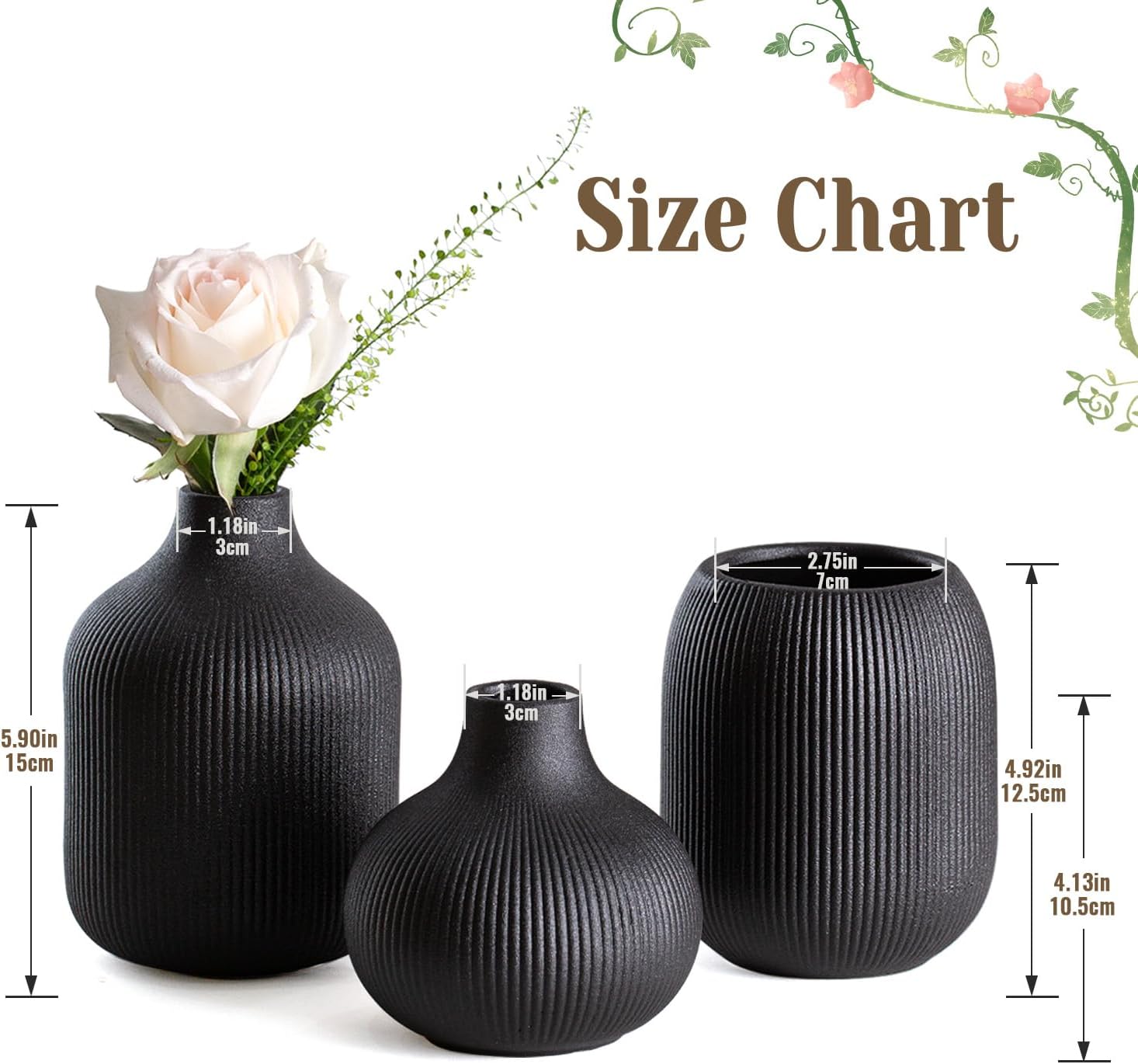 Boho Black Decorative Vase — Set of 3 - View 5